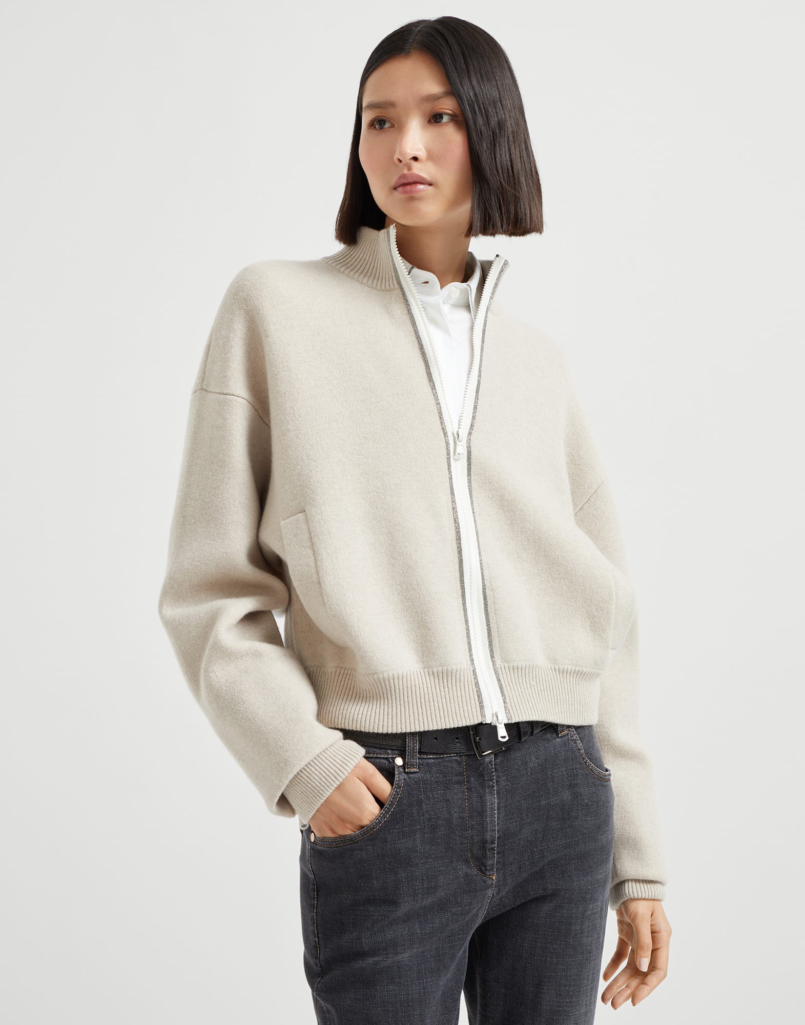 Cashmere double knit outerwear for Woman in Beige | Brunello Cucinelli