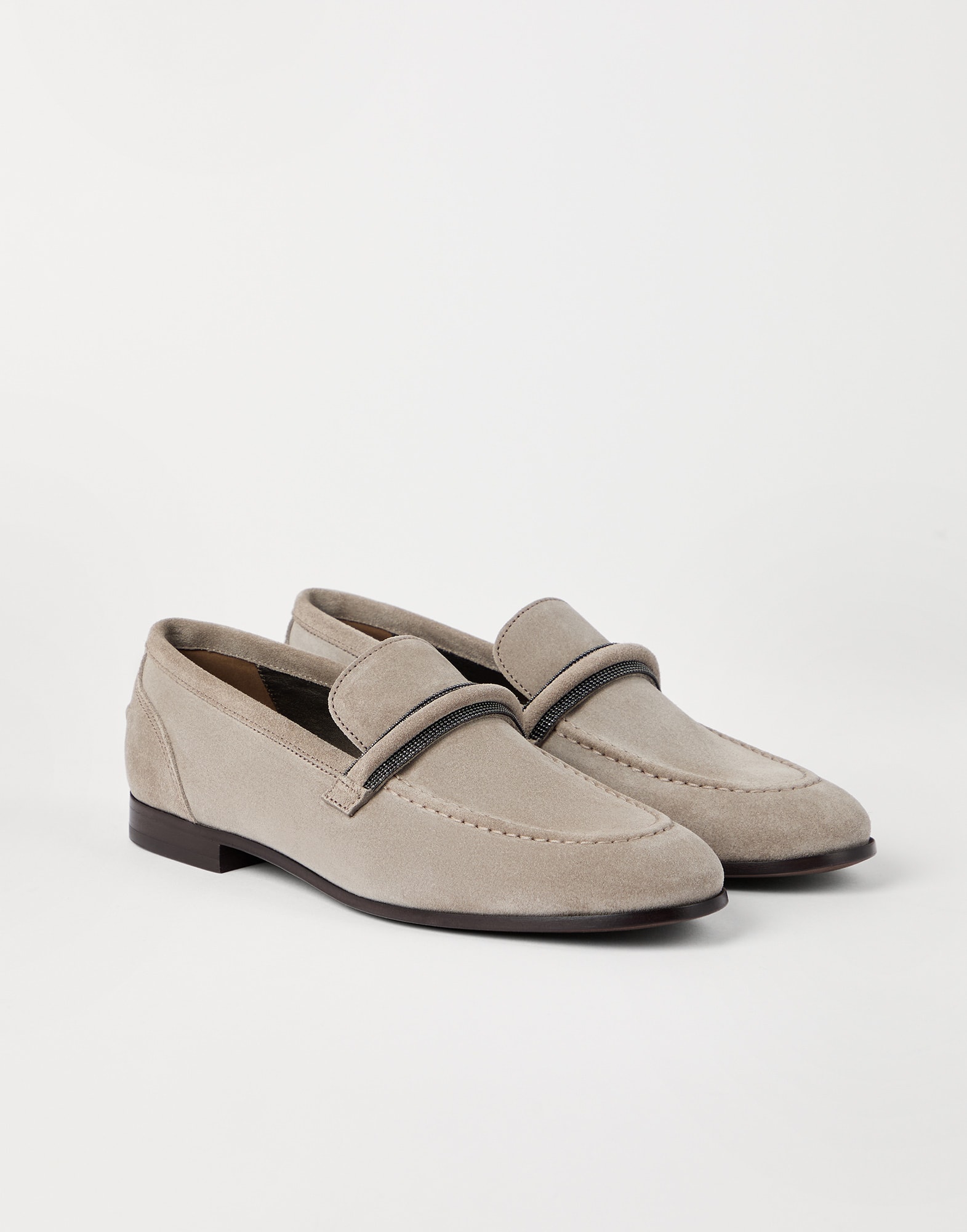 Penny Loafers de ante Gris Claro Mujer - Brunello Cucinelli