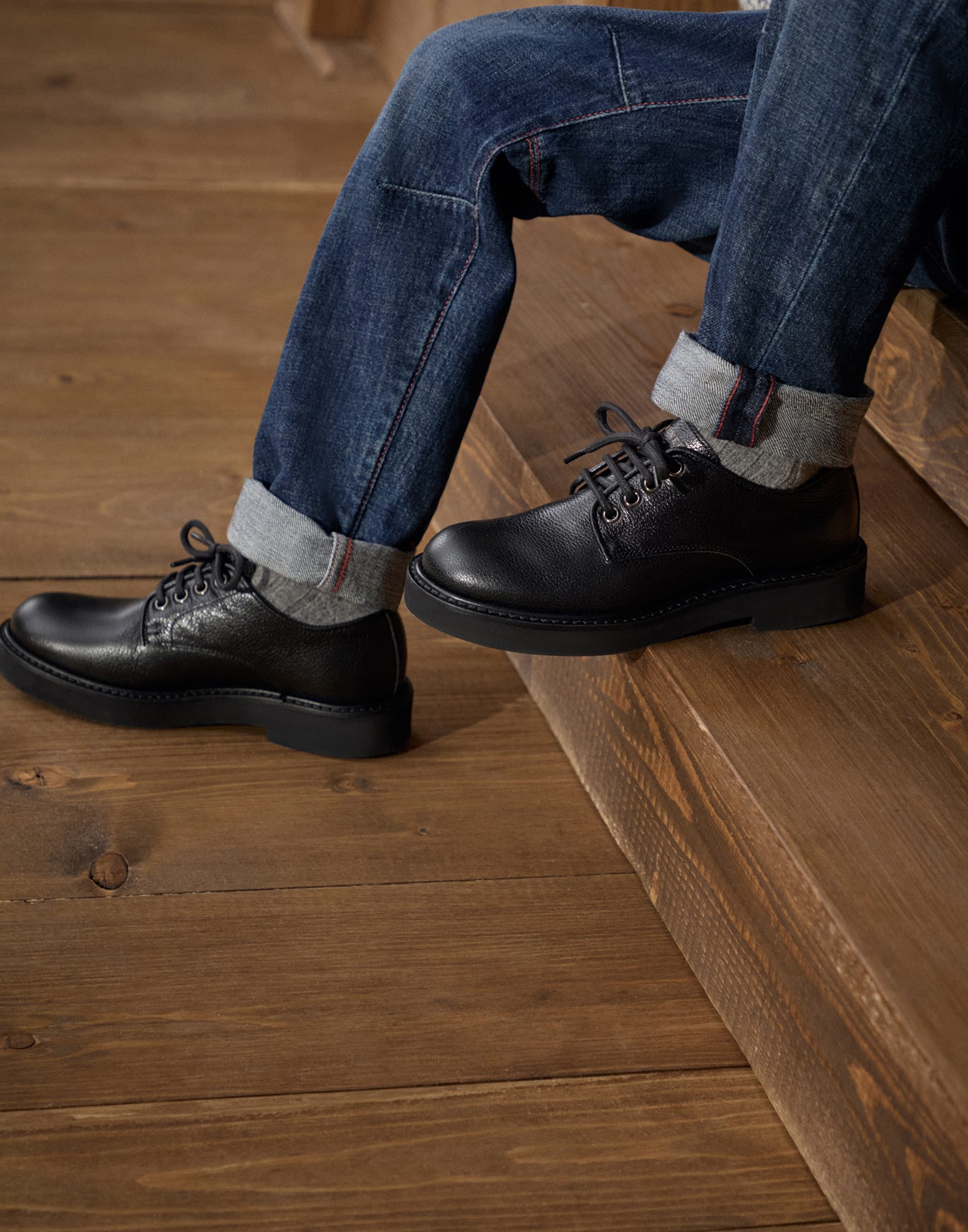 Calfskin derby Black Boys - Brunello Cucinelli