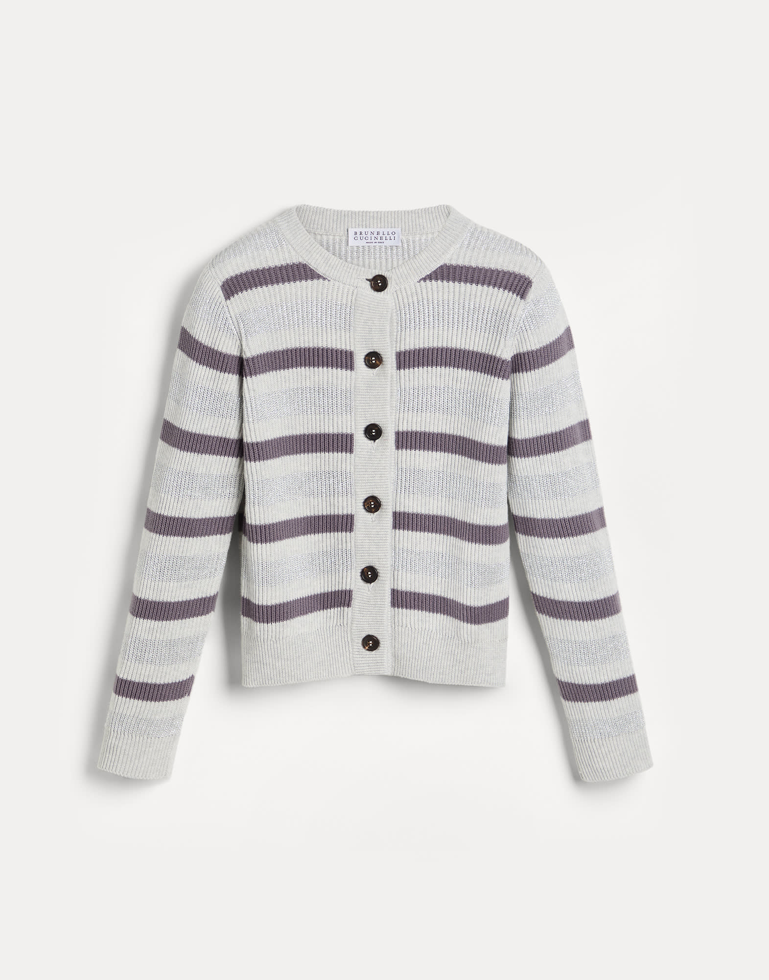 Кардиган Sparkling Stripes из хлопка Серый Девочки - Brunello Cucinelli