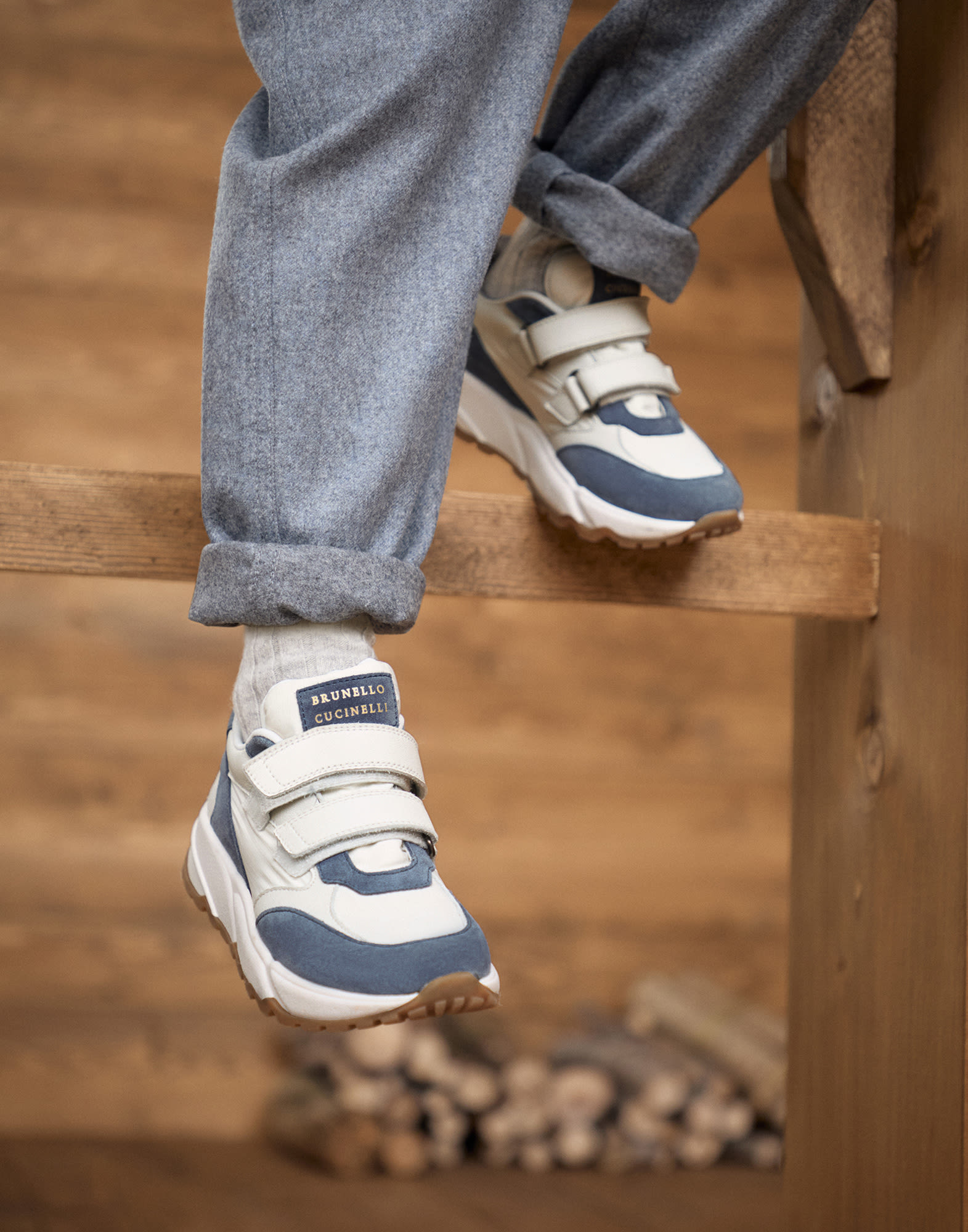 Sneakers with straps Sky Blue Boys - Brunello Cucinelli