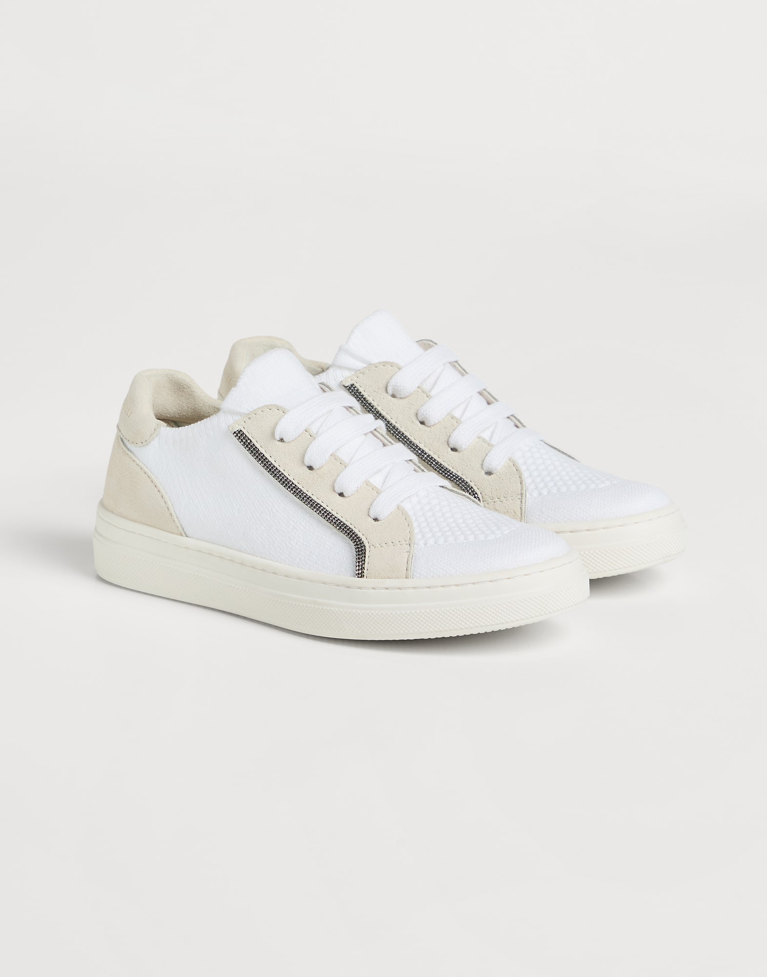 Сникеры из замши и трикотажа Белый Девочки - Brunello Cucinelli