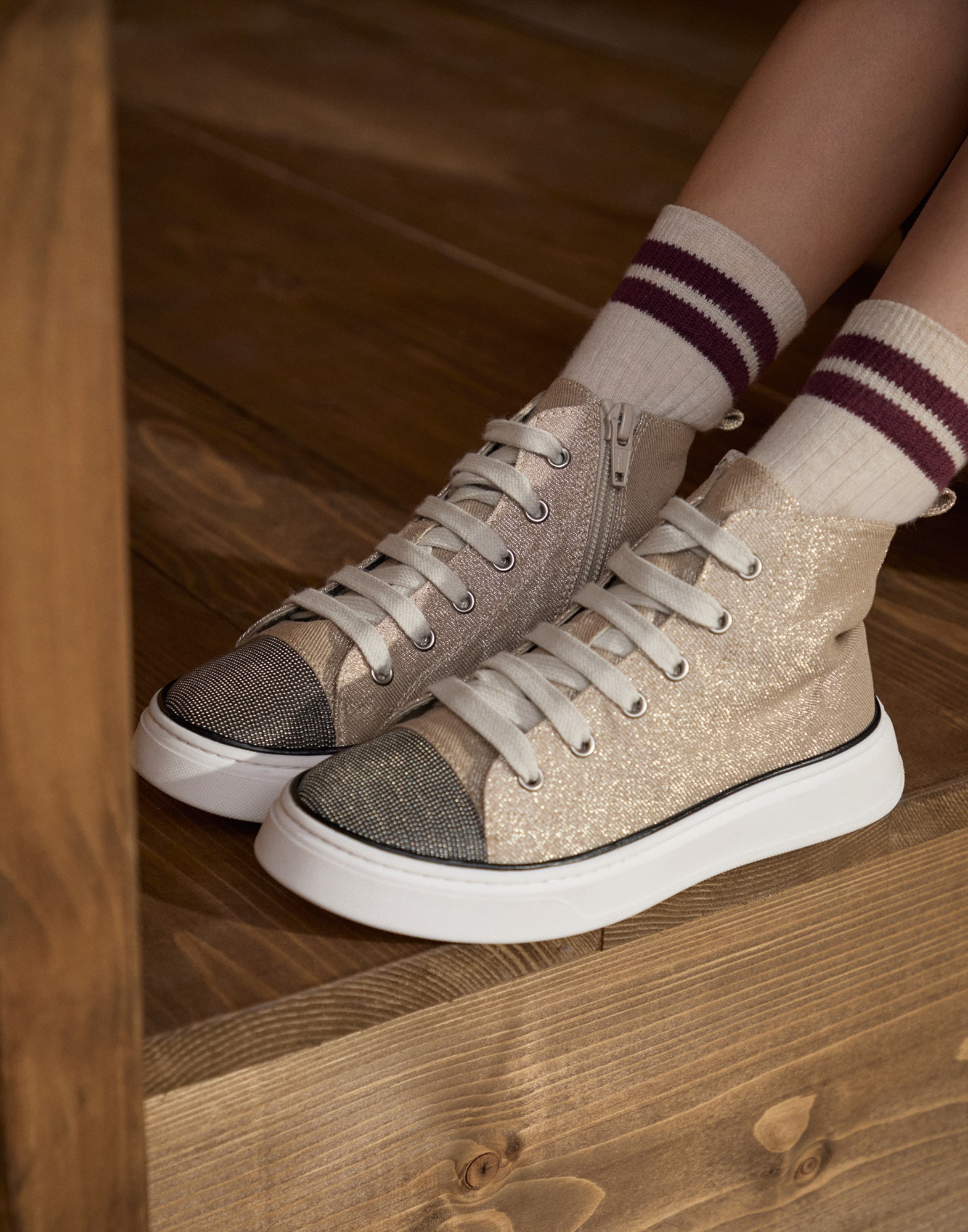 Sparkling denim sneakers Beige Girls - Brunello Cucinelli