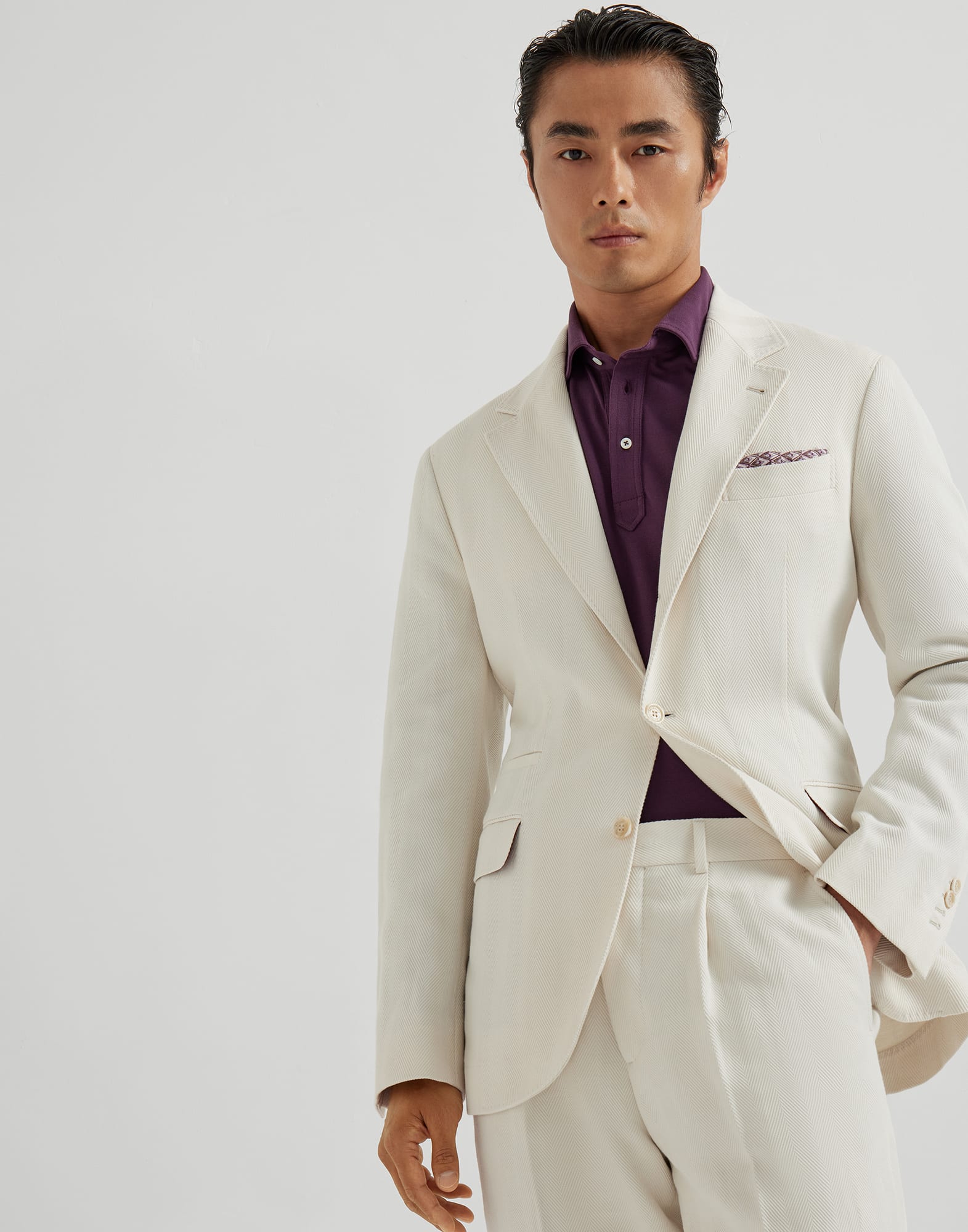 Chevron deconstructed blazer Ecru Man - Brunello Cucinelli