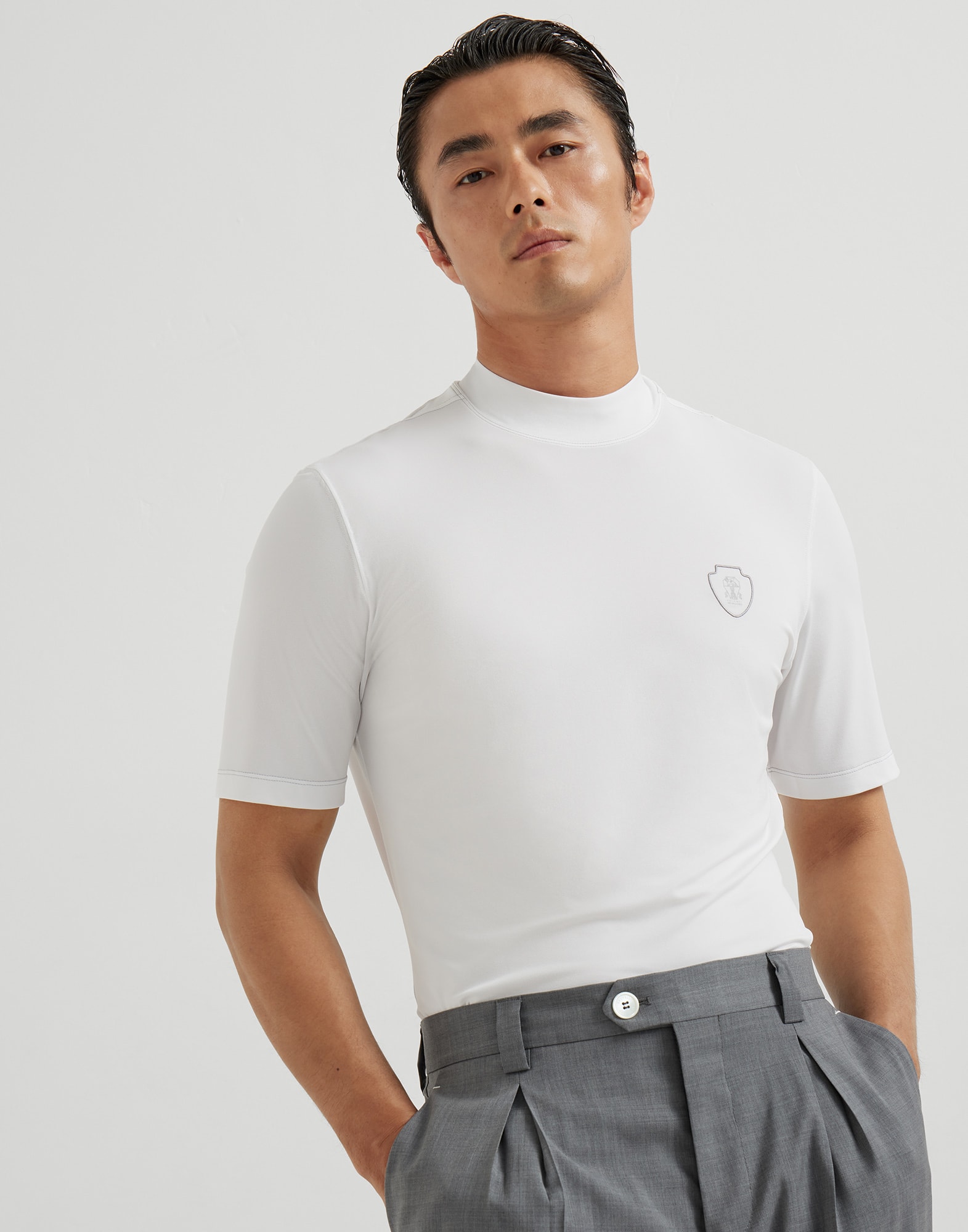 Piqué T-shirt with logo White Man - Brunello Cucinelli