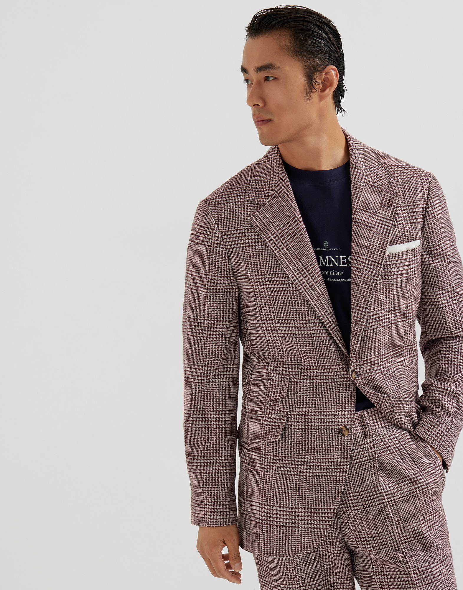 解构设计骑士夹克 紫红 男款 - Brunello Cucinelli