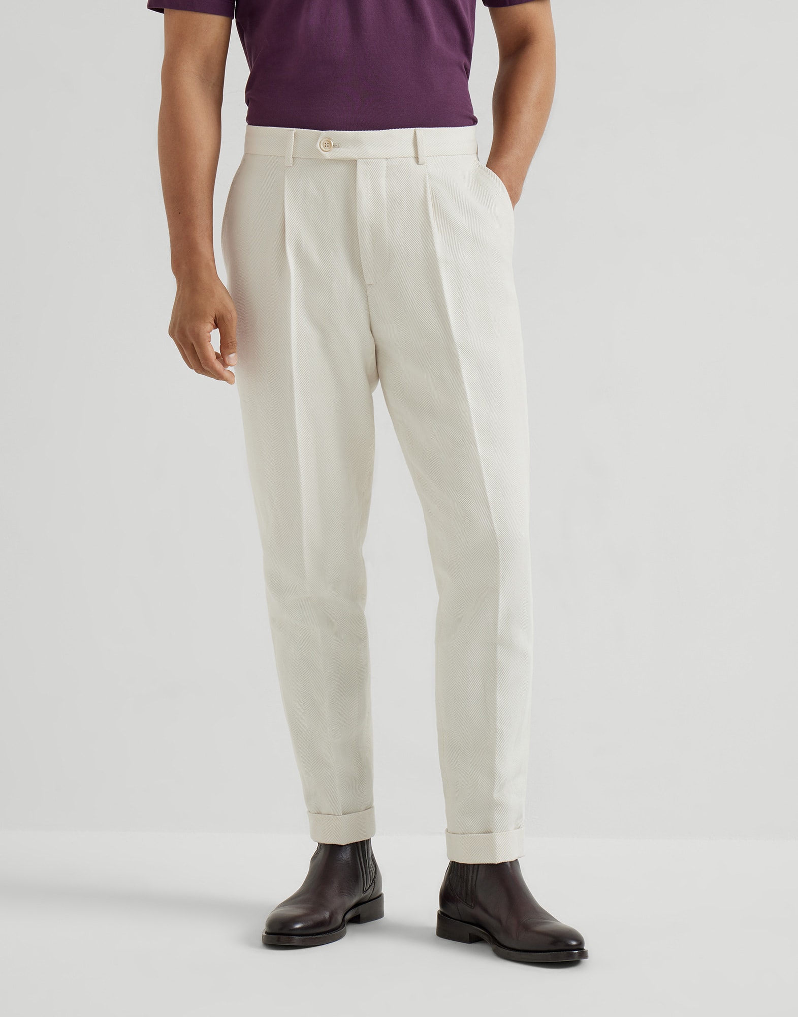 Chevron trousers Ecru Man - Brunello Cucinelli
