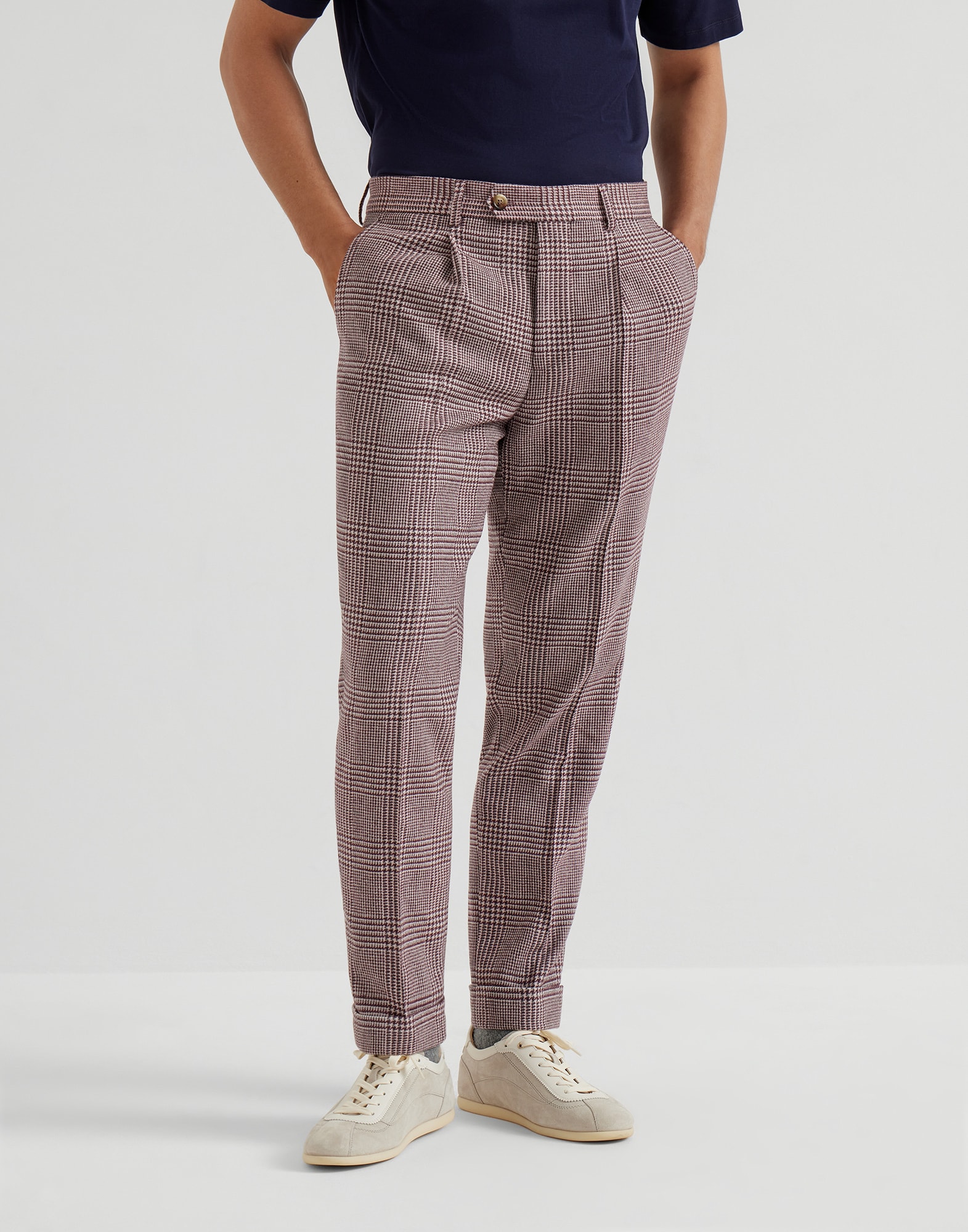 羊毛、羊绒和桑蚕丝混纺长裤 紫红 男款 - Brunello Cucinelli