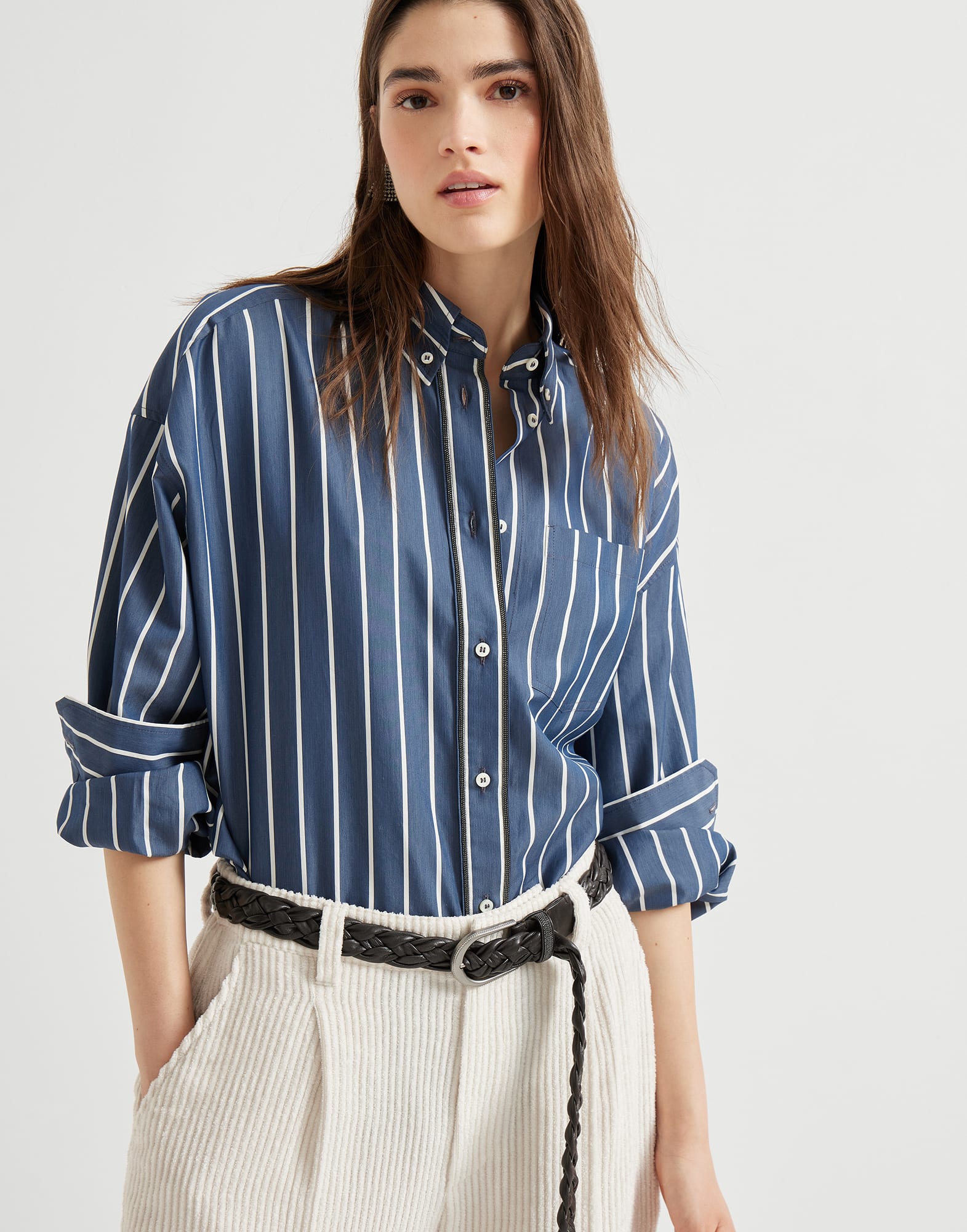 Striped poplin shirt Blue Woman - Brunello Cucinelli