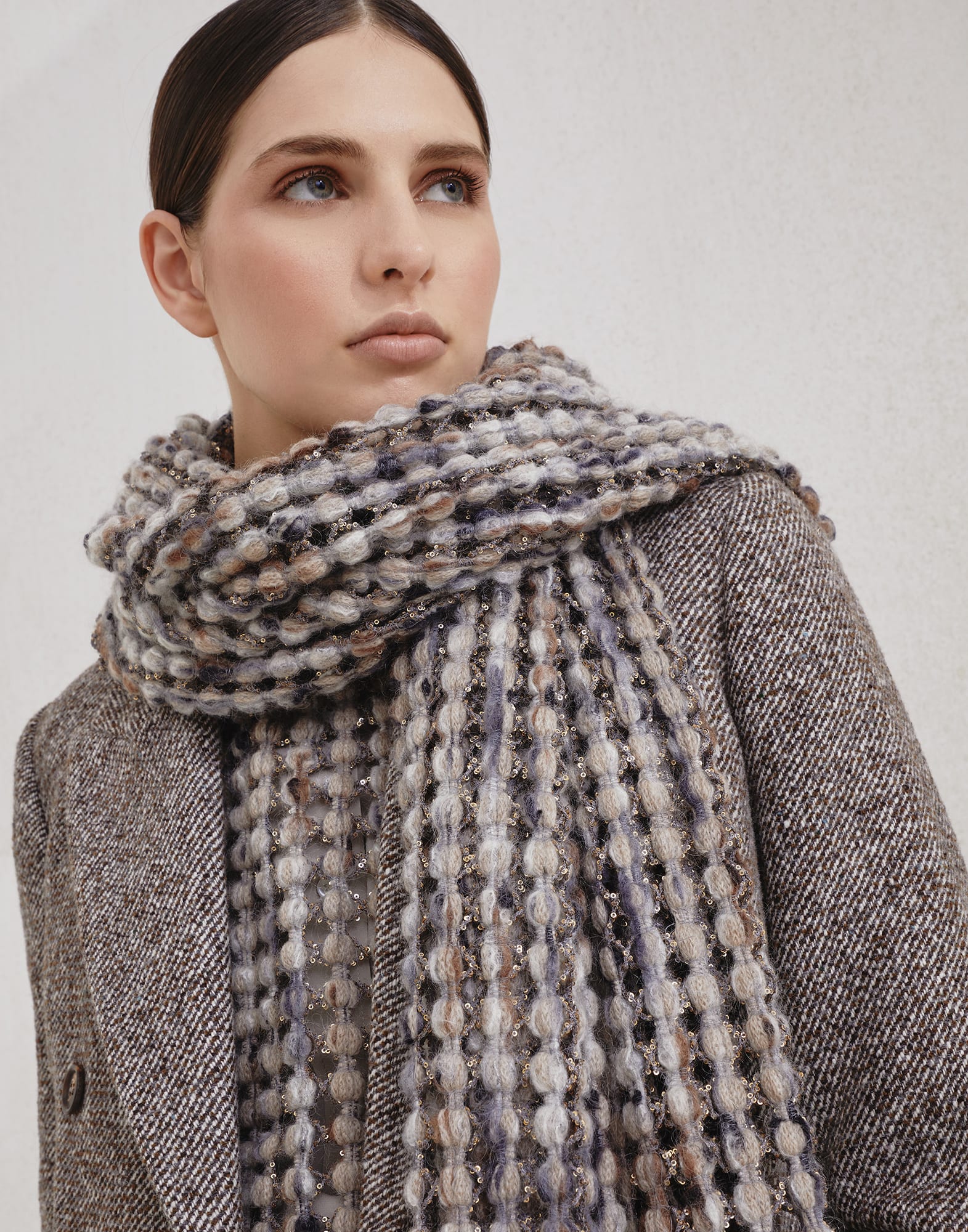 Balloon Net knit scarf Anthracite Woman - Brunello Cucinelli