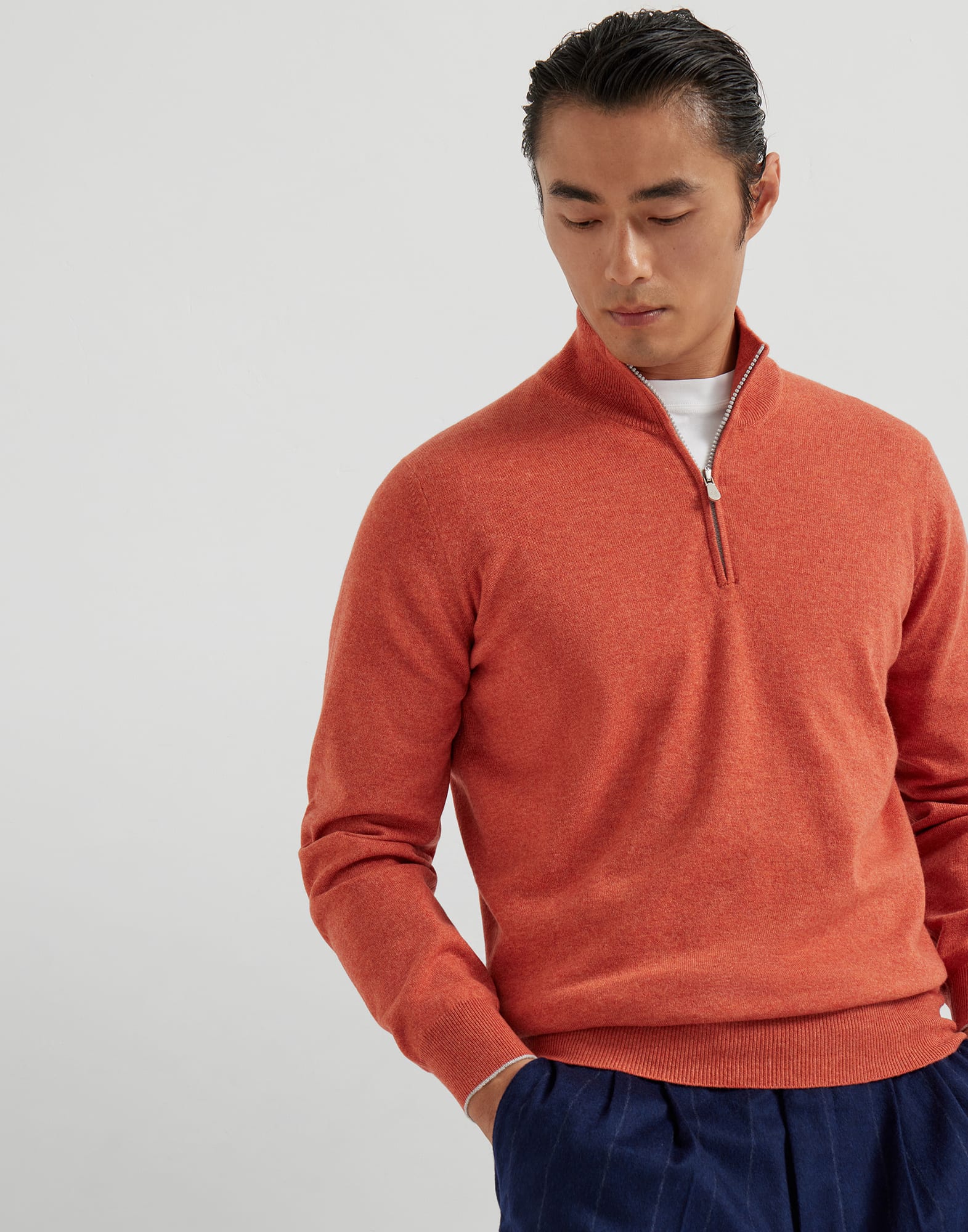 Cashmere sweater for Man in Orange | Brunello Cucinelli Cashmere sweater for Man in Orange | Brunello Cucinelli