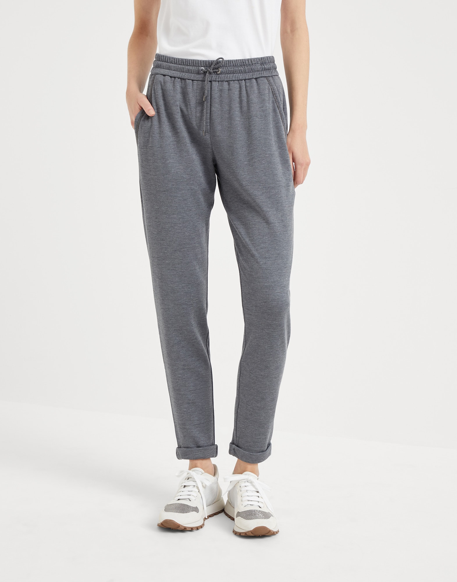 French terry trousers Dark Grey Woman - Brunello Cucinelli