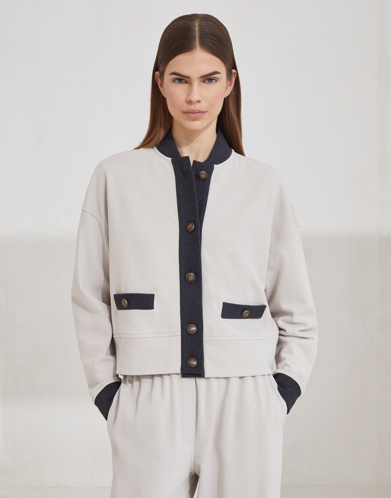 Smooth 棉毛圈布开衫式运动衫 冷米色 女款 - Brunello Cucinelli