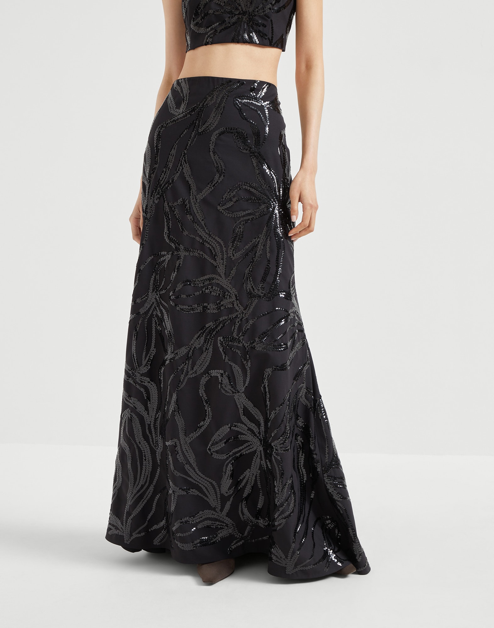 Falda Long Dazzling Floral Embroidery Negro Mujer - Brunello Cucinelli