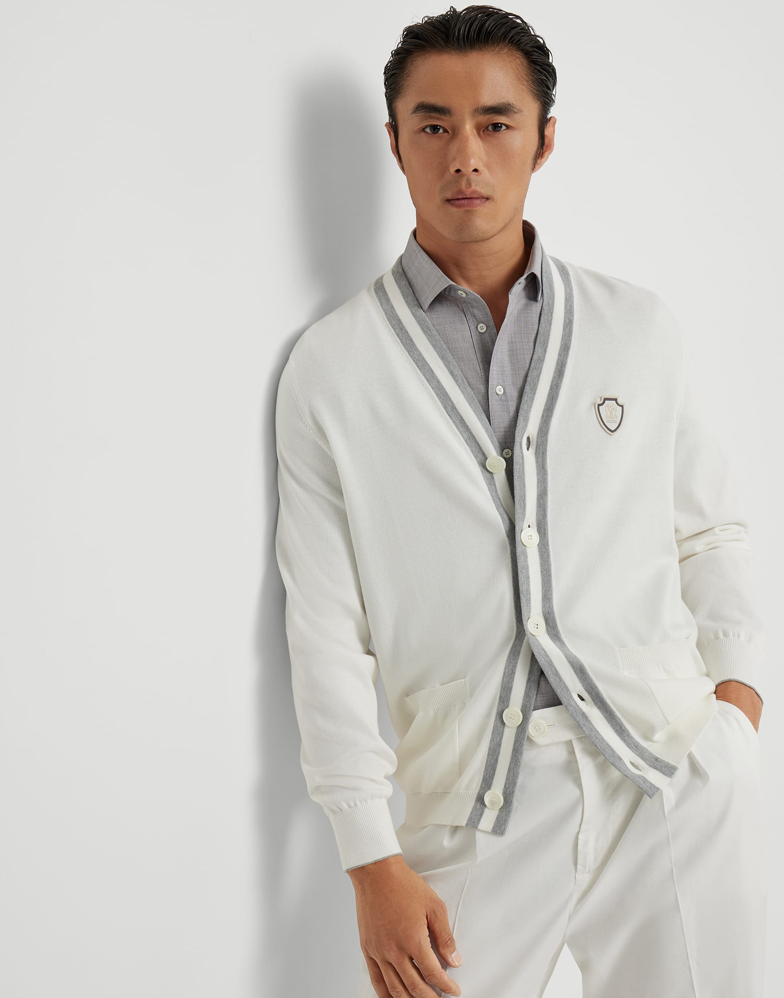 Cotton cardigan for Man in Grey | Brunello Cucinelli Cotton cardigan for Man in Grey | Brunello Cucinelli