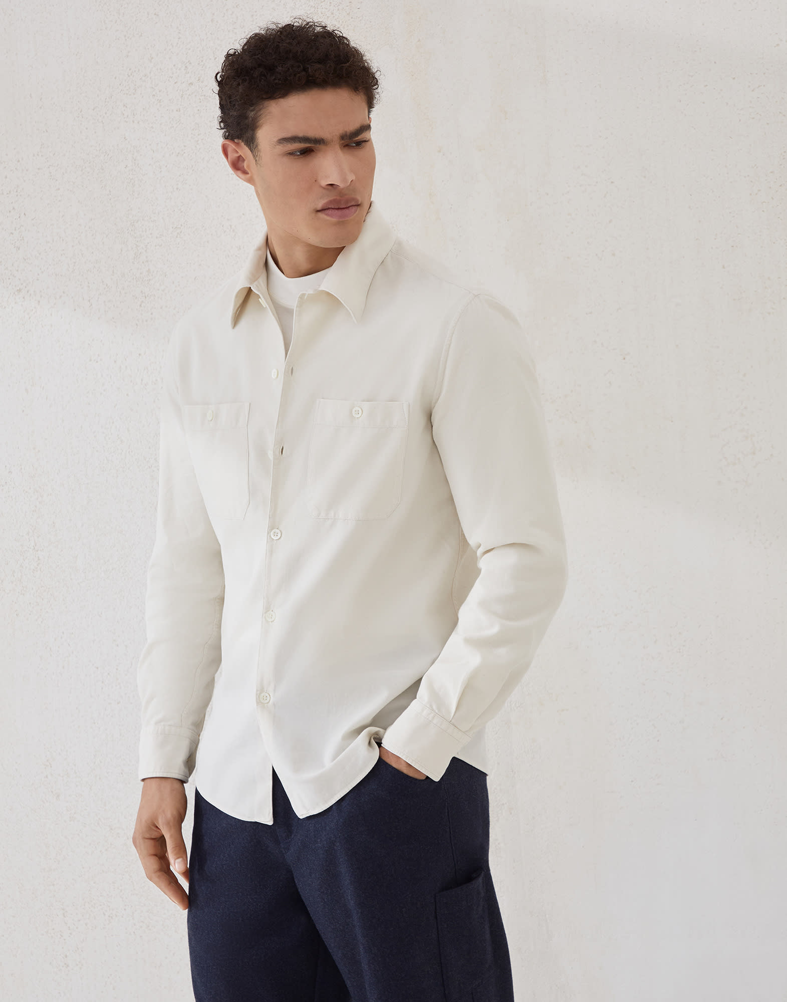 口袋设计的衬衫 巴拿马色 男款 - Brunello Cucinelli