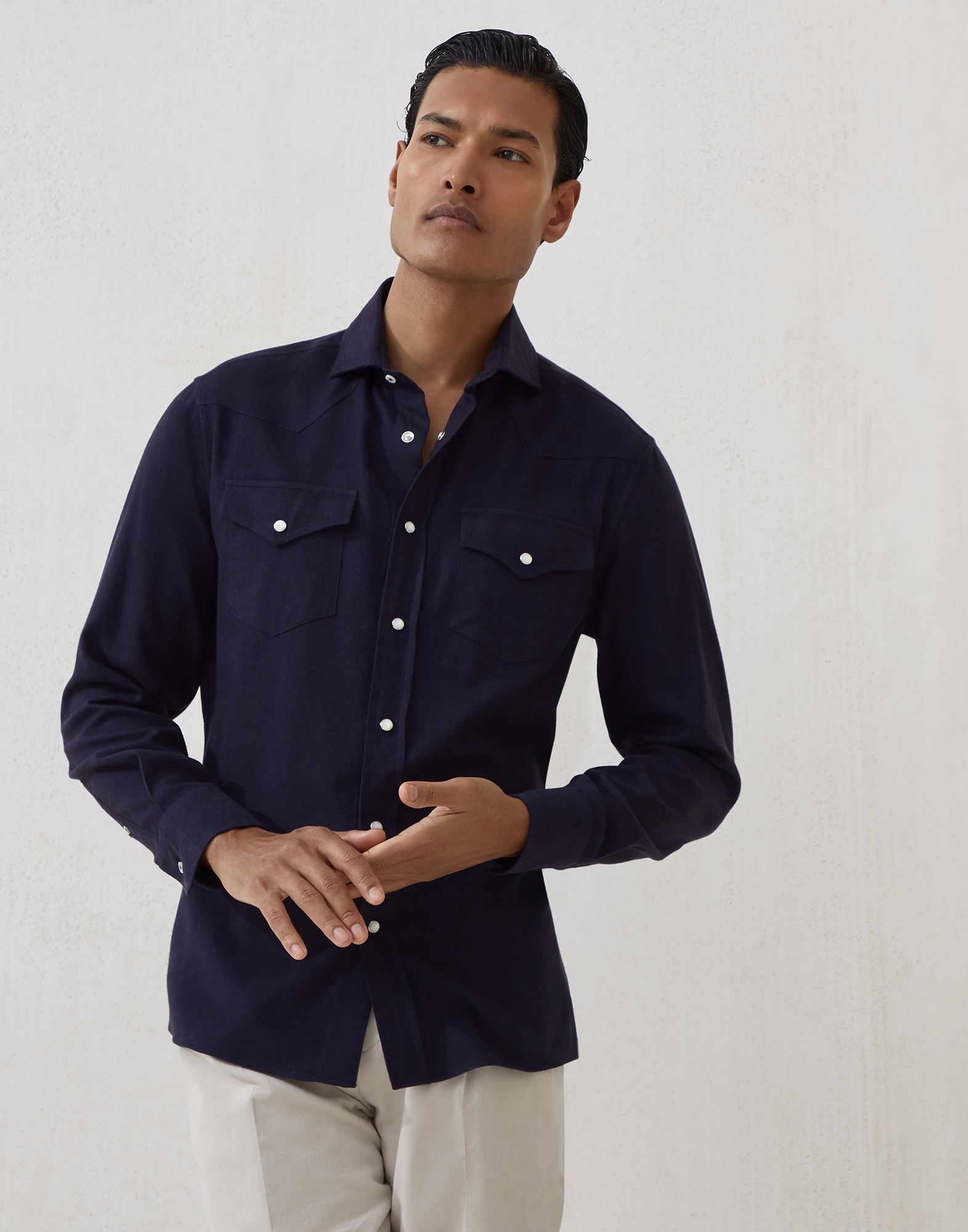 Shirt with snaps Navy Blue Man - Brunello Cucinelli