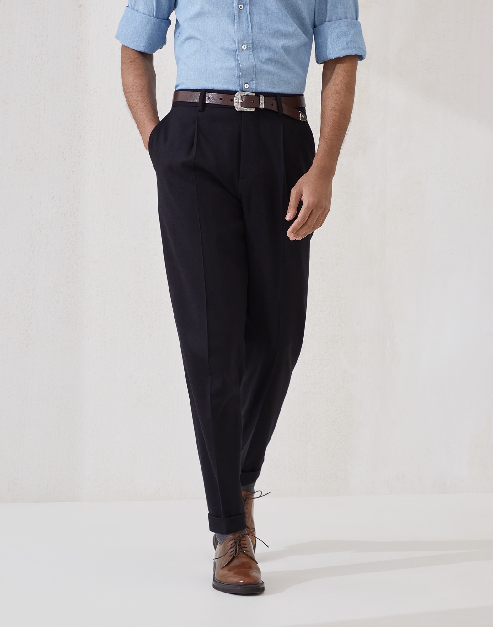 Flannel leisure fit trousers Black Man - Brunello Cucinelli