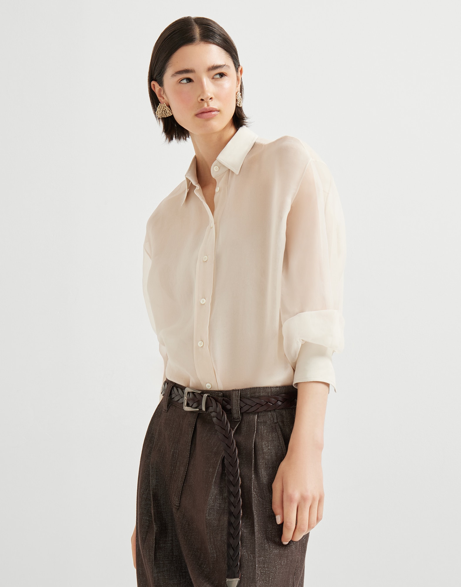 Camisa de seda Crispy Beige Seda Mujer - Brunello Cucinelli