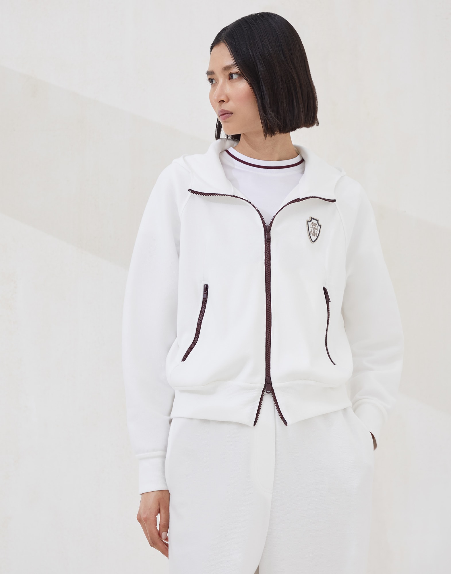 Pique Sweatshirt with logo White Woman - Brunello Cucinelli