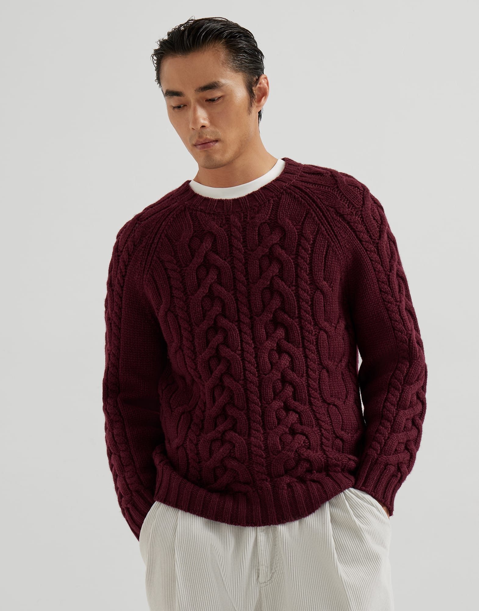Cable knit sweater Burgundy Man - Brunello Cucinelli