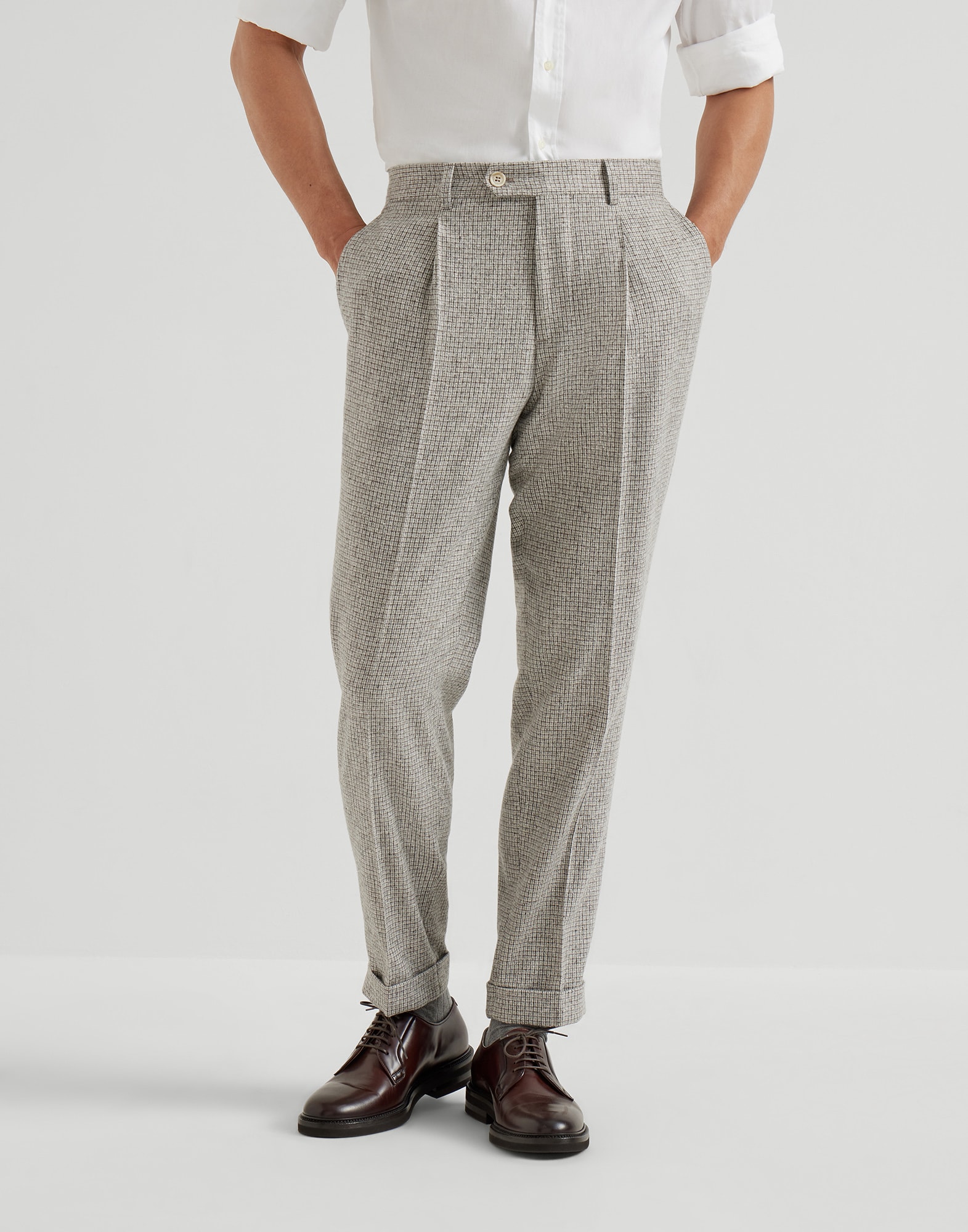 法兰绒长裤 意式咖啡色 男款 - Brunello Cucinelli