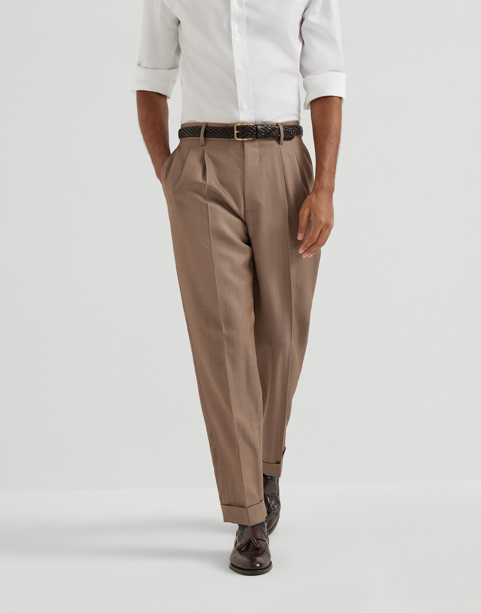 羊毛牛仔布长裤 深青棕色 男款 - Brunello Cucinelli