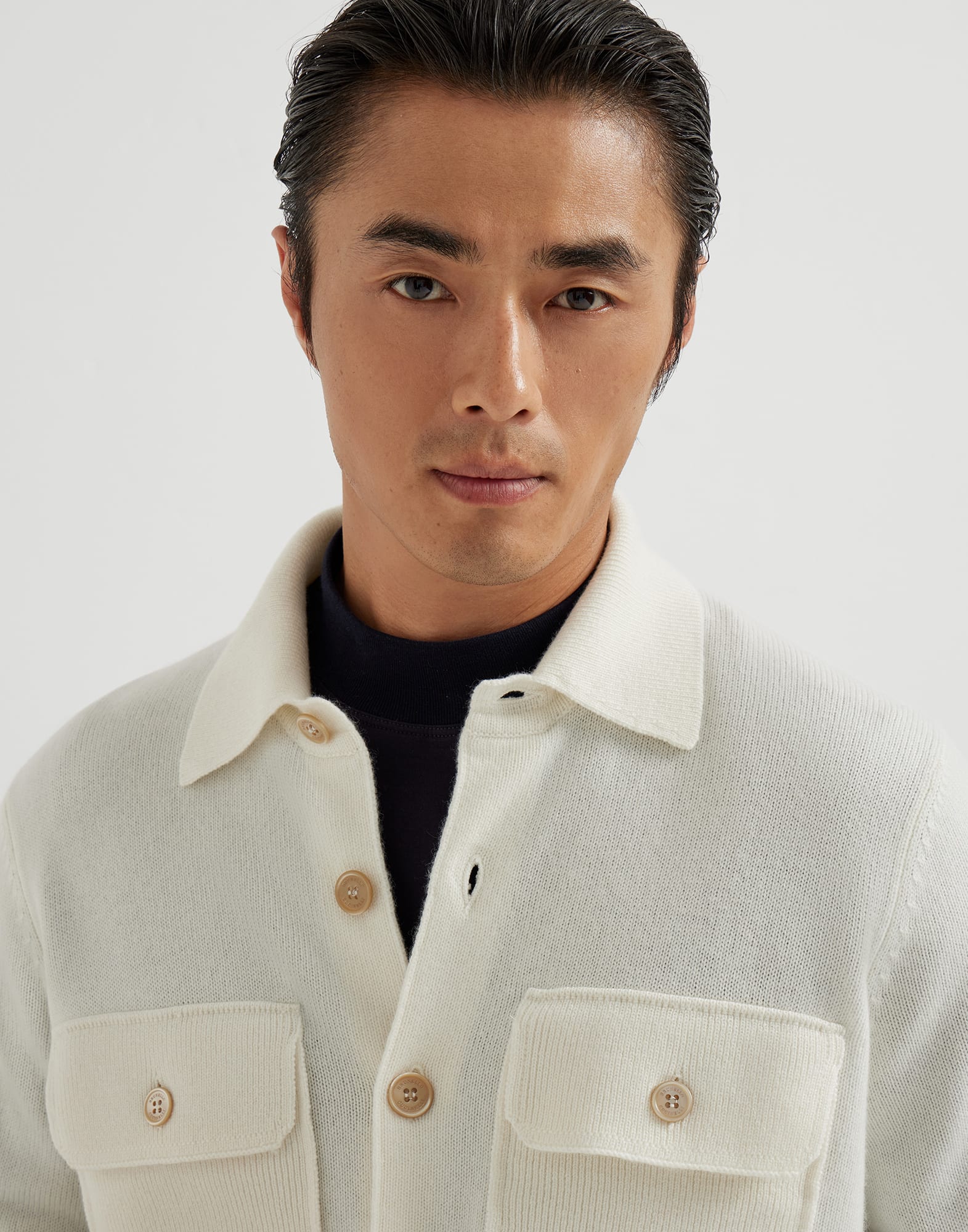 Shirt-style cardigan for Man in Charcoal | Brunello Cucinelli Shirt-style cardigan for Man in Charcoal | Brunello Cucinelli