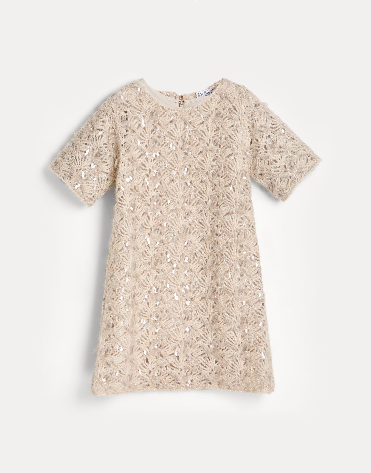 Strickkleid mit Fluffy Flower Embroidery Beige Mädchen - Brunello Cucinelli