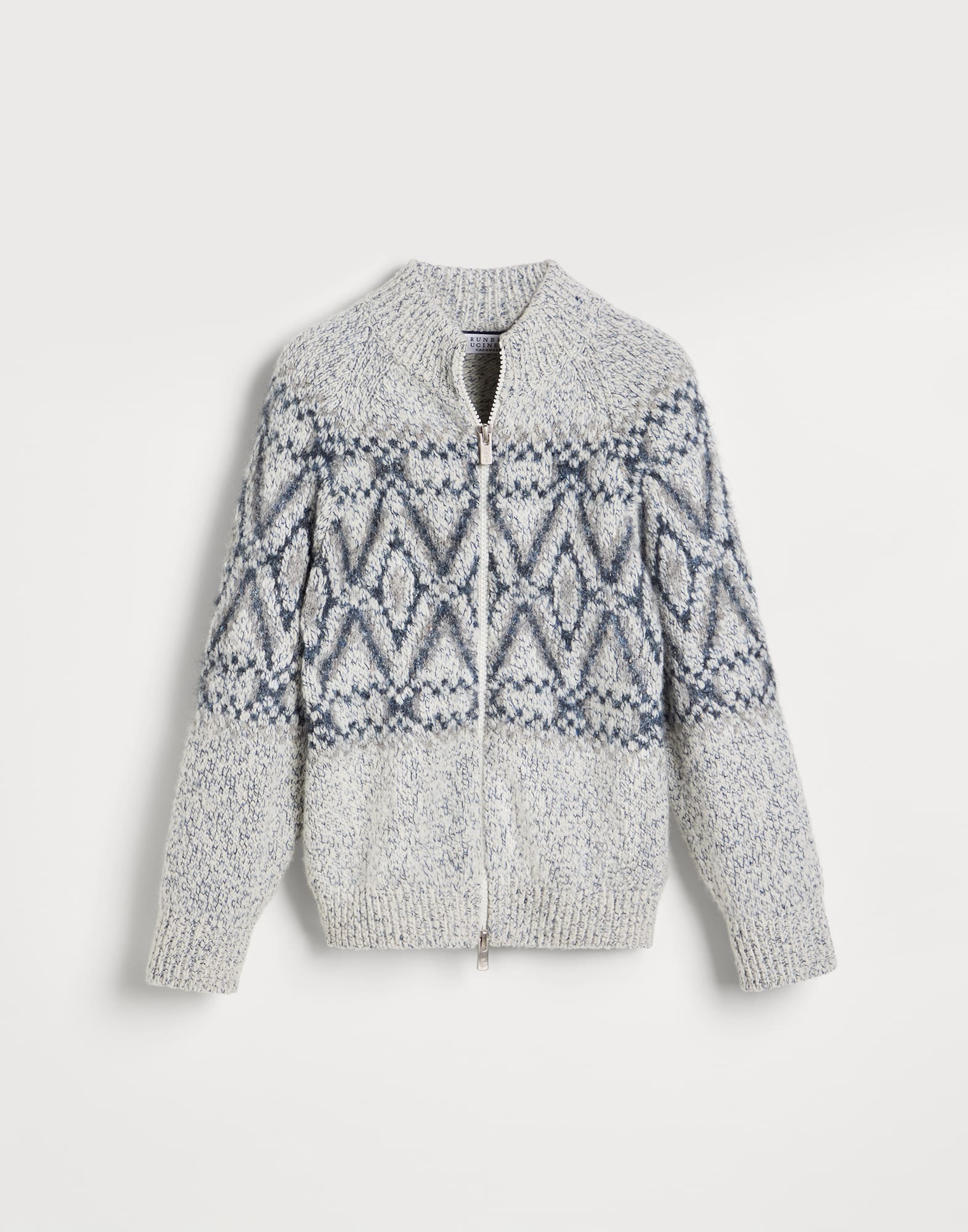 Geometric jacquard cardigan Grey Boys - Brunello Cucinelli