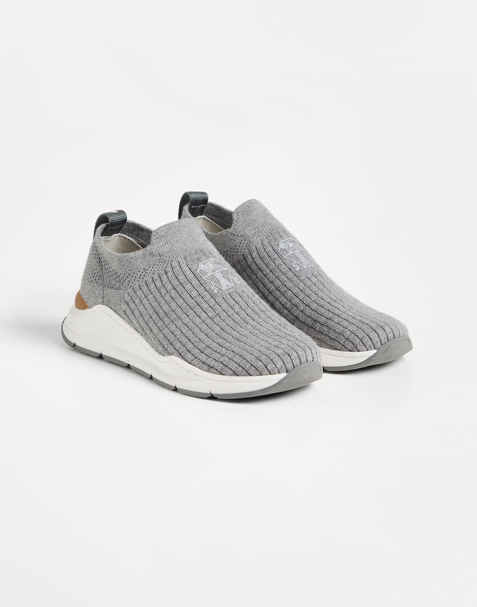 Chaussures de running slip-on avec logo Gris Garçon - Brunello Cucinelli