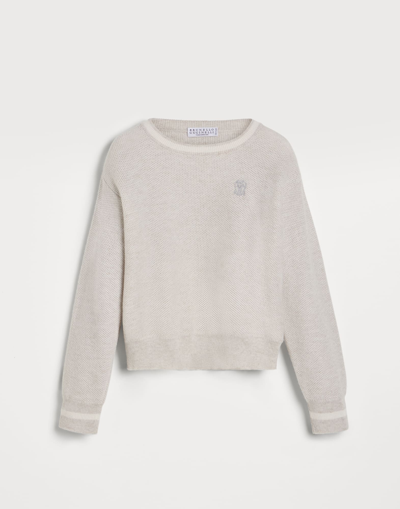 Honeycomb knit sweater with logo Light Grey Girls - Brunello Cucinelli