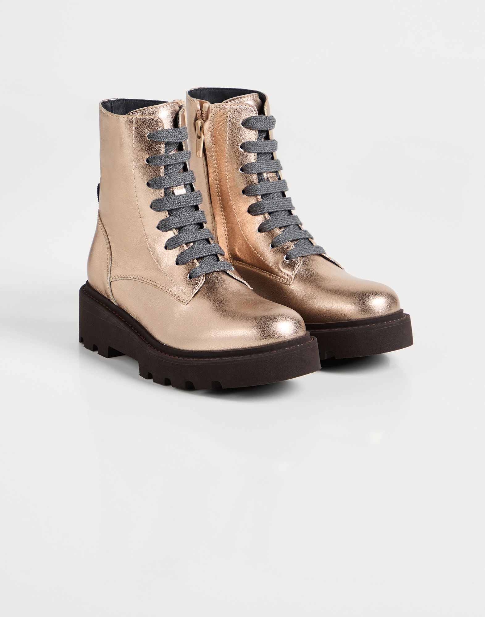 Lamé calfskin boot Hazelnut Girls - Brunello Cucinelli