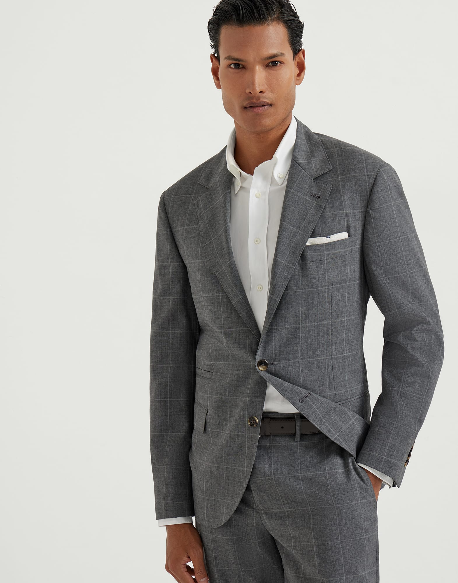 初剪羊毛布夹克 灰色 男款 - Brunello Cucinelli