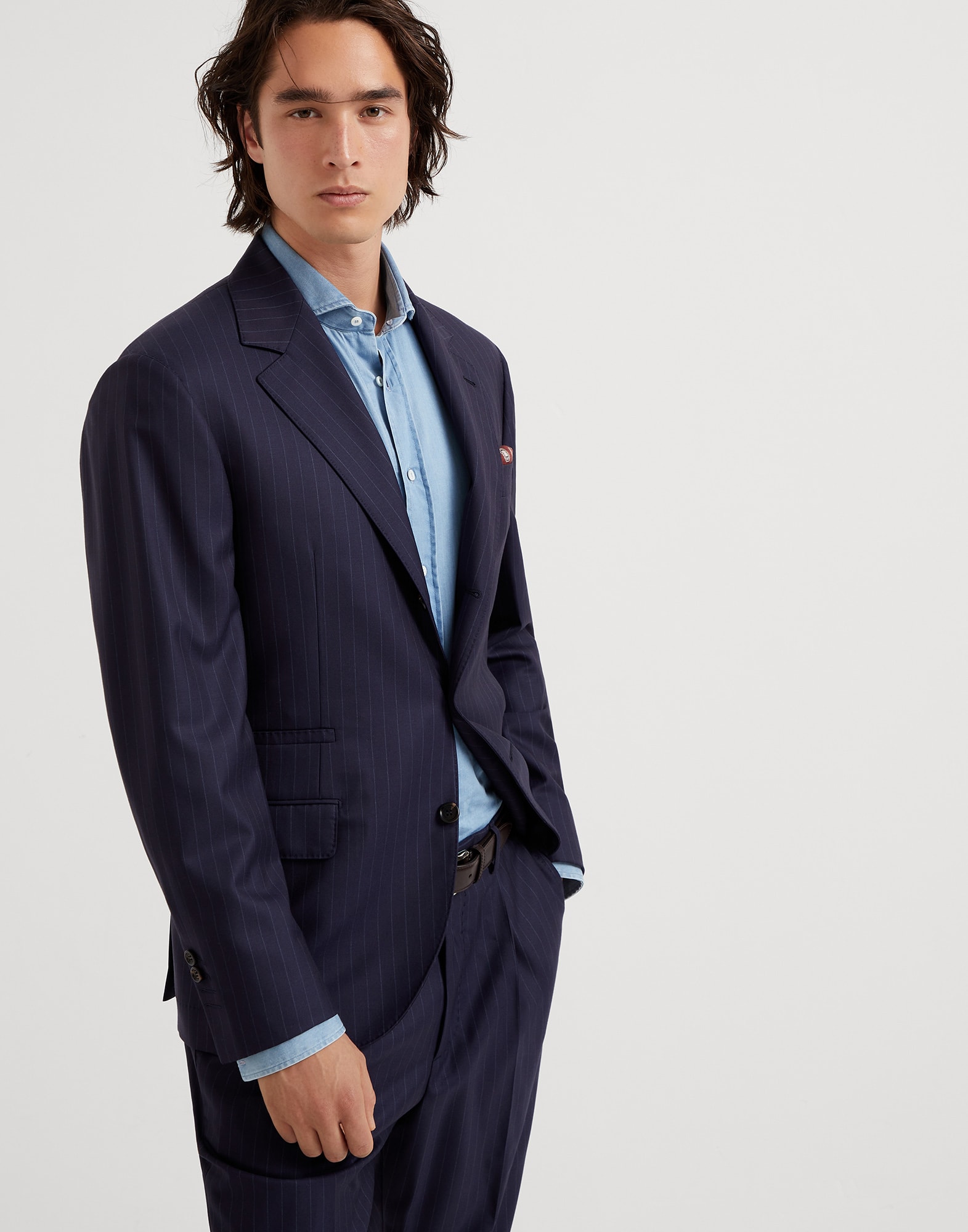 ピンストライプ ジャケット ネイビーブルー メンズ - Brunello Cucinelli