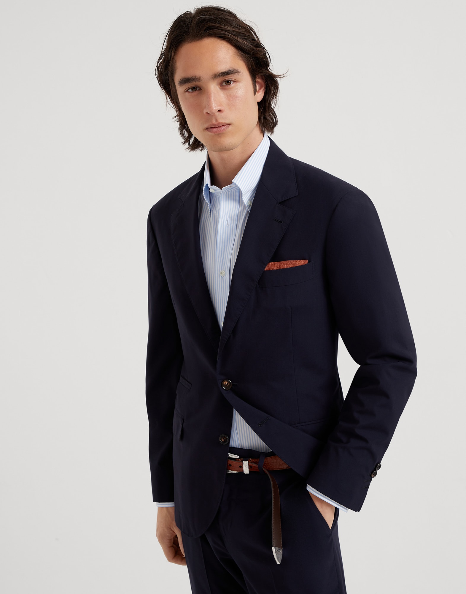 真丝羊毛混纺外套 海军蓝 男款 - Brunello Cucinelli