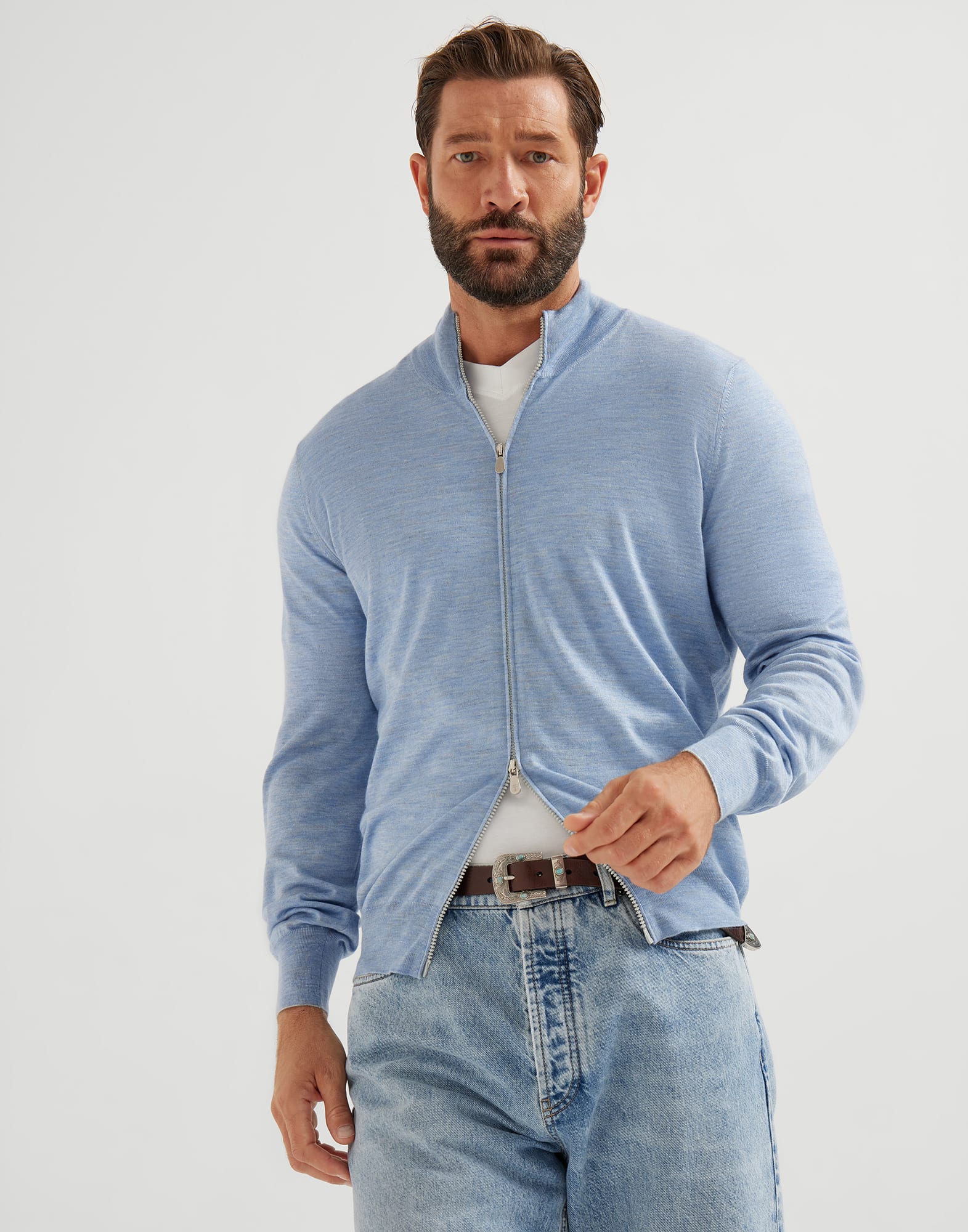 Lightweight knit cardigan Denim Man -
                        Brunello Cucinelli 