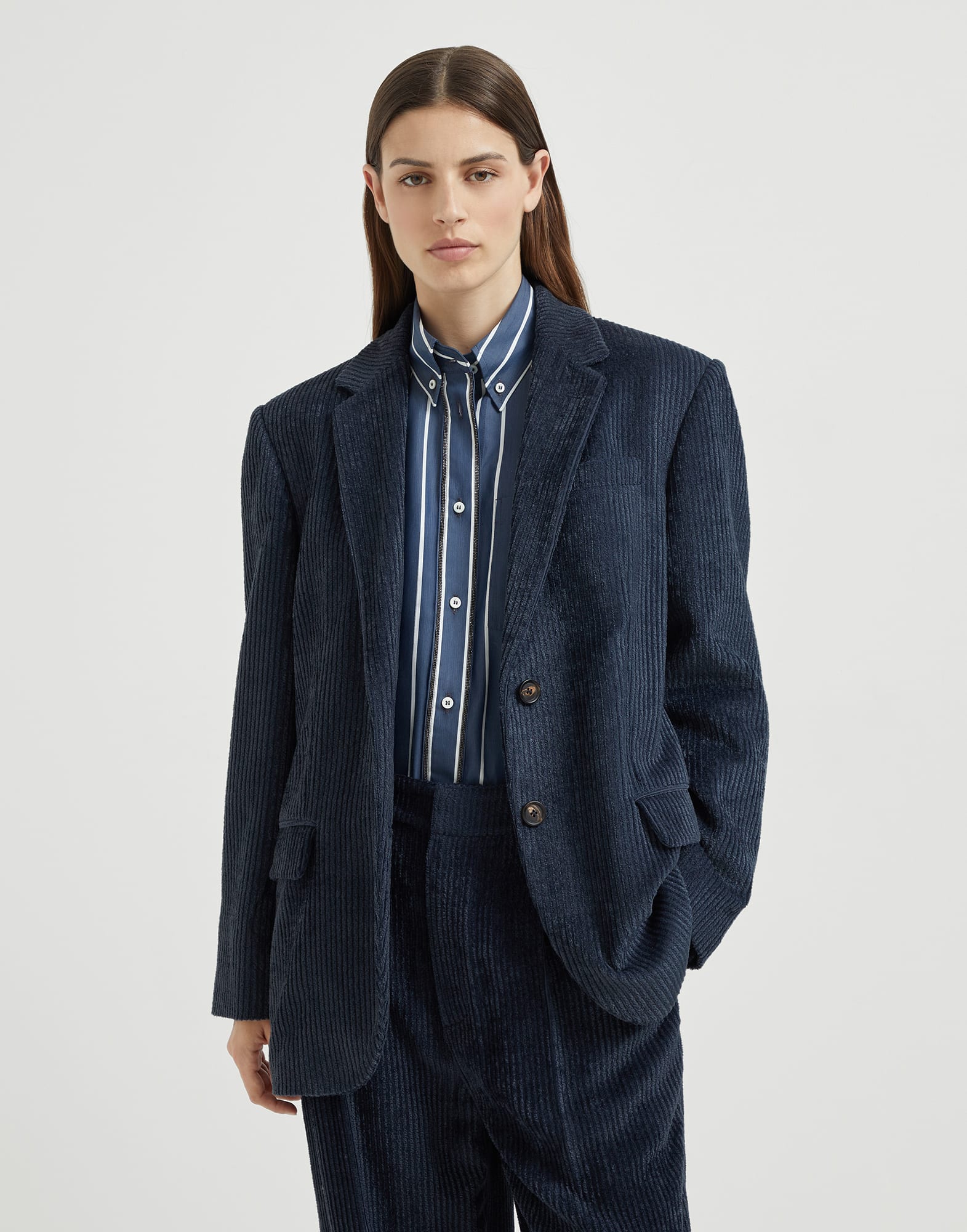 Corduroy blazer Navy Blue Woman - Brunello Cucinelli