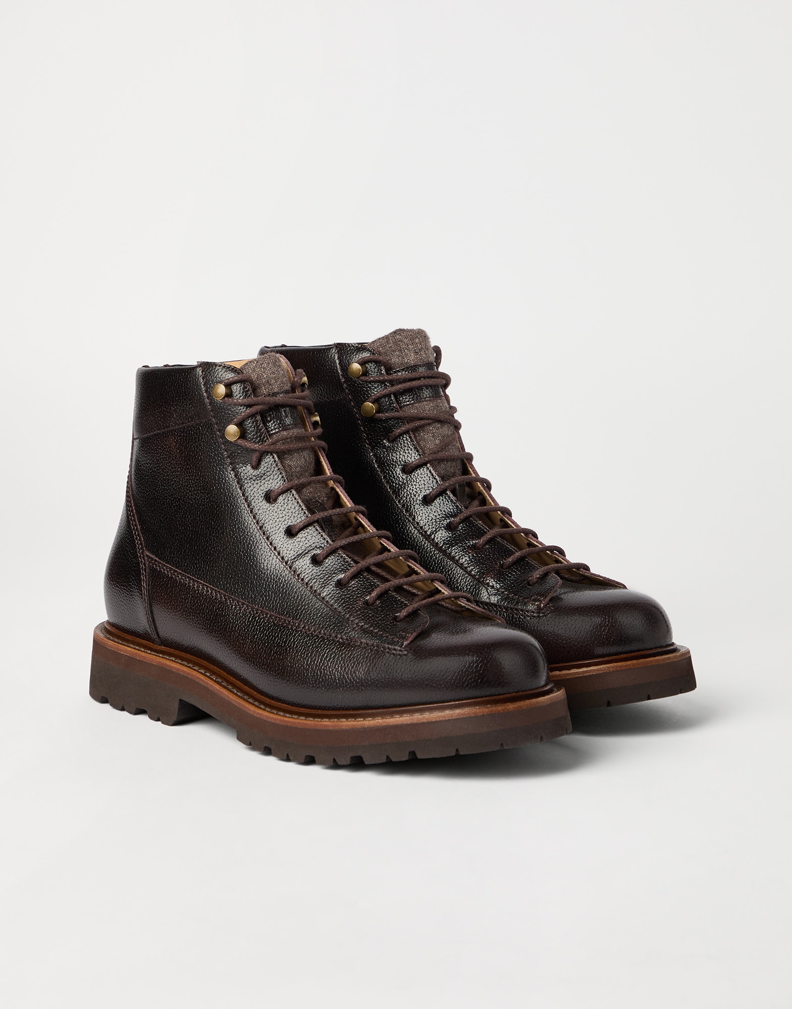 Textured calfskin urban outdoor boots Rust Brown Man - Brunello Cucinelli