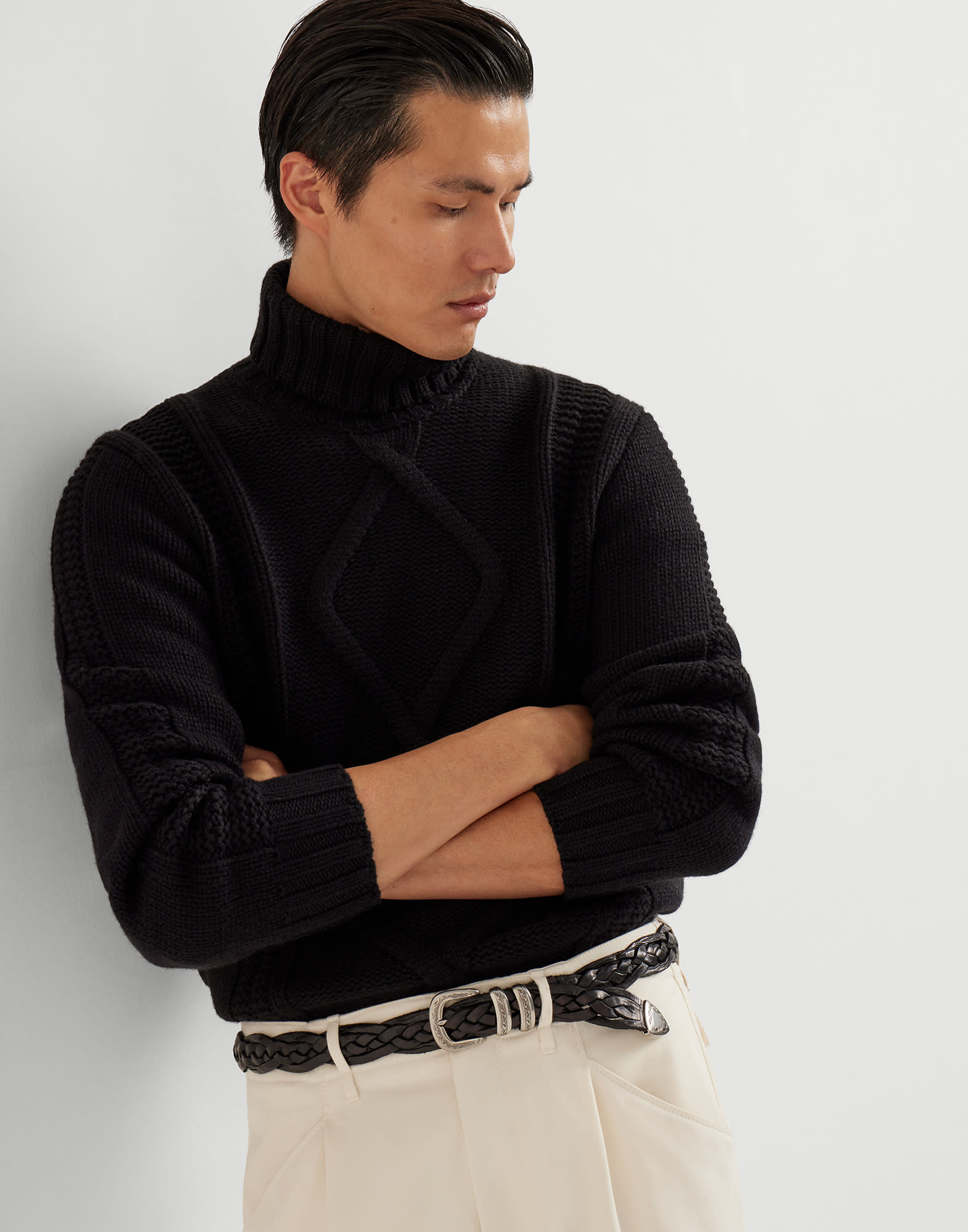 Cashmere Feather yarn sweater Black Man - Brunello Cucinelli