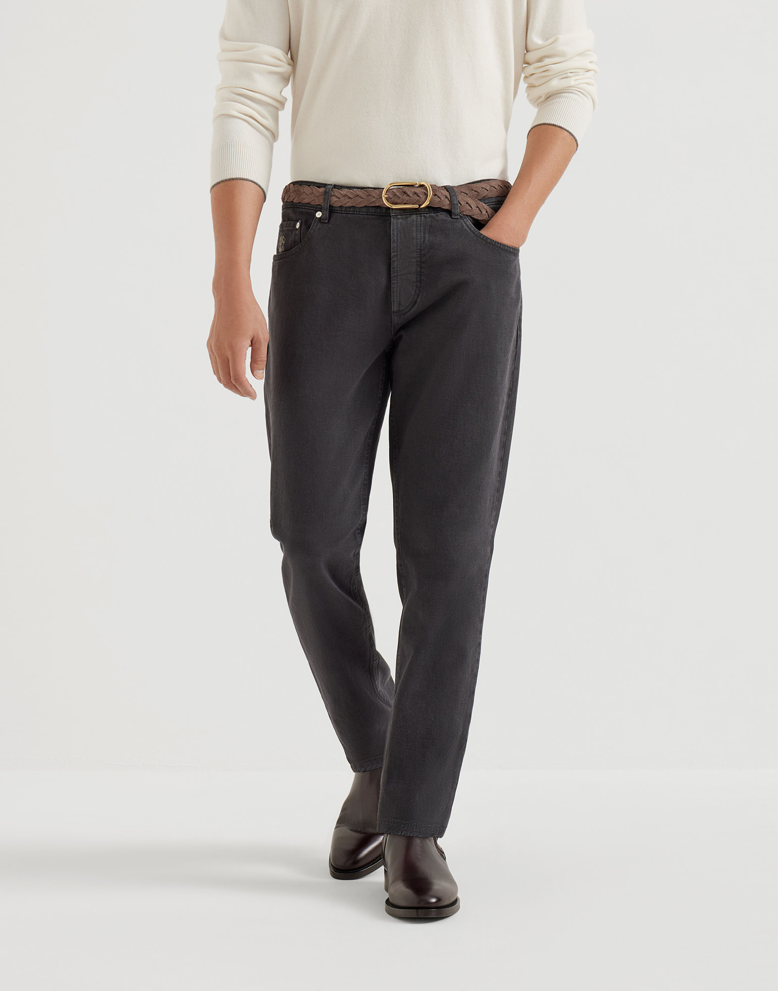 Garment-dyed denim trousers Anthracite Man - Brunello Cucinelli