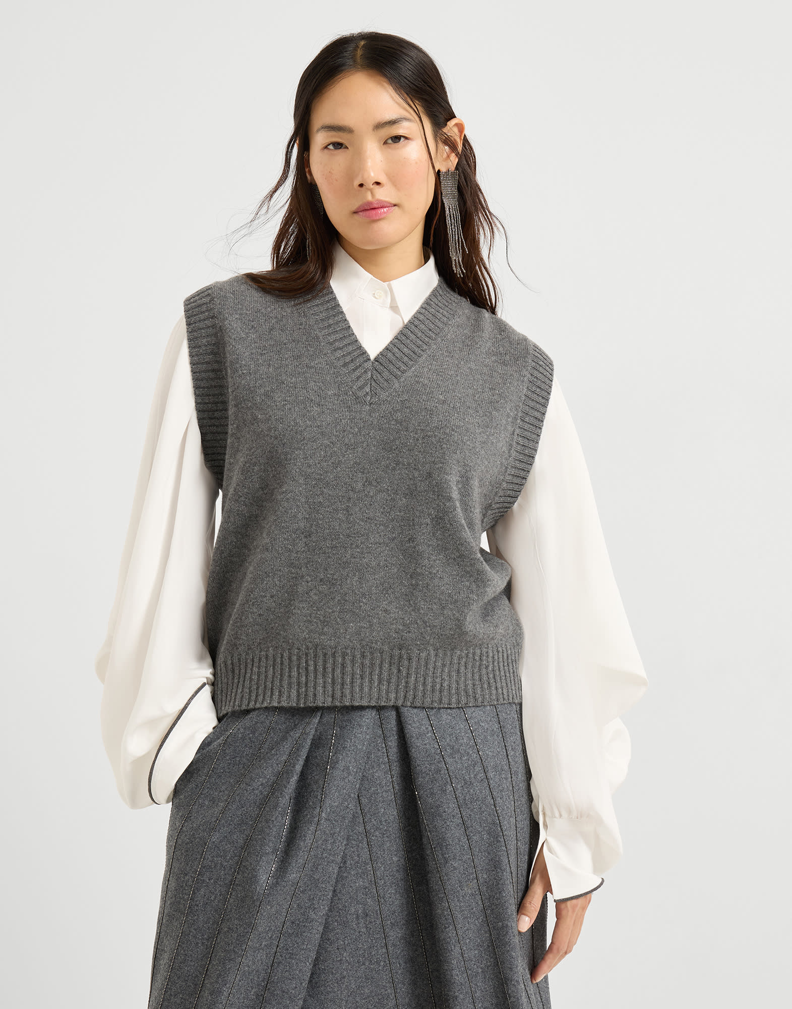 カシミヤニット ジレ ガンメタルグレー レディース - Brunello Cucinelli