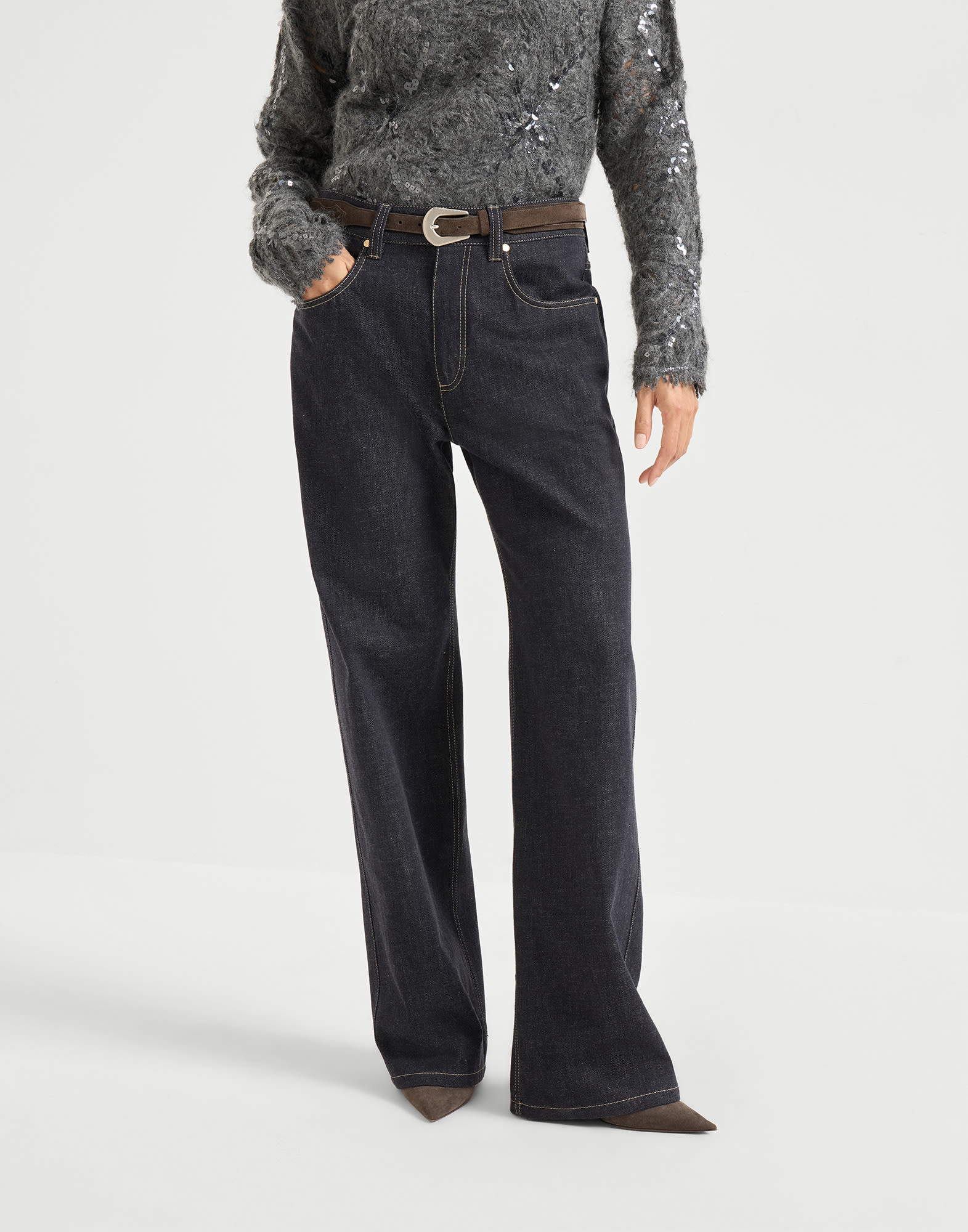 Contemporary Loose trousers Dark Denim Woman - Brunello Cucinelli