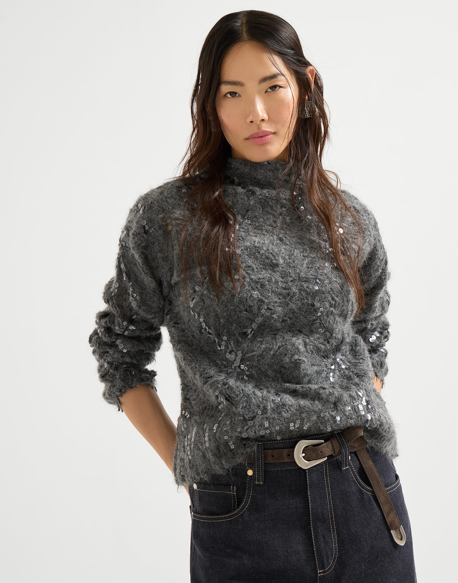 フロスティエンブロイダリー セーター ガンメタルグレー レディース - Brunello Cucinelli