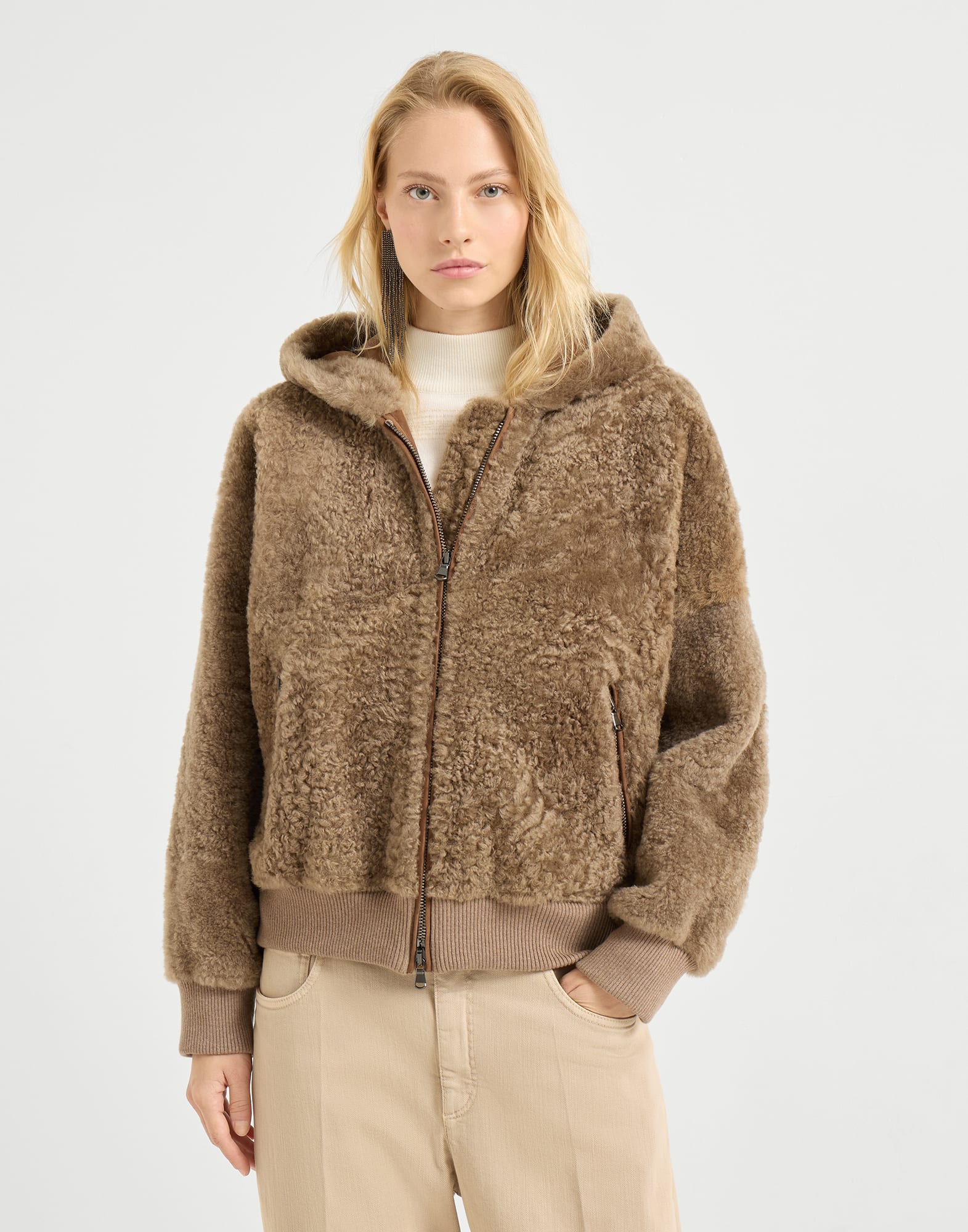 Fuzzy shearling outerwear jacket