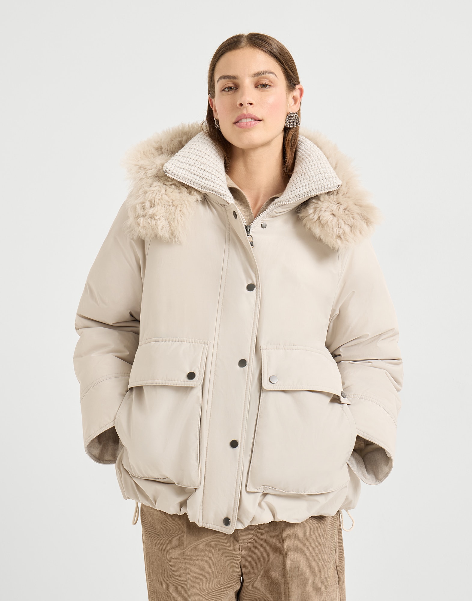 Water-resistant down parka for Woman in Light Grey | Brunello Water-resistant down parka for Woman in Light Grey | Brunello