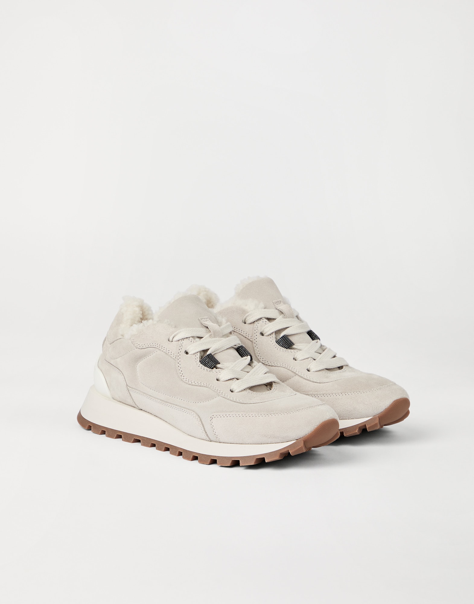 モニーレ付き スエード ランニングシューズ ライトグレー レディース - Brunello Cucinelli