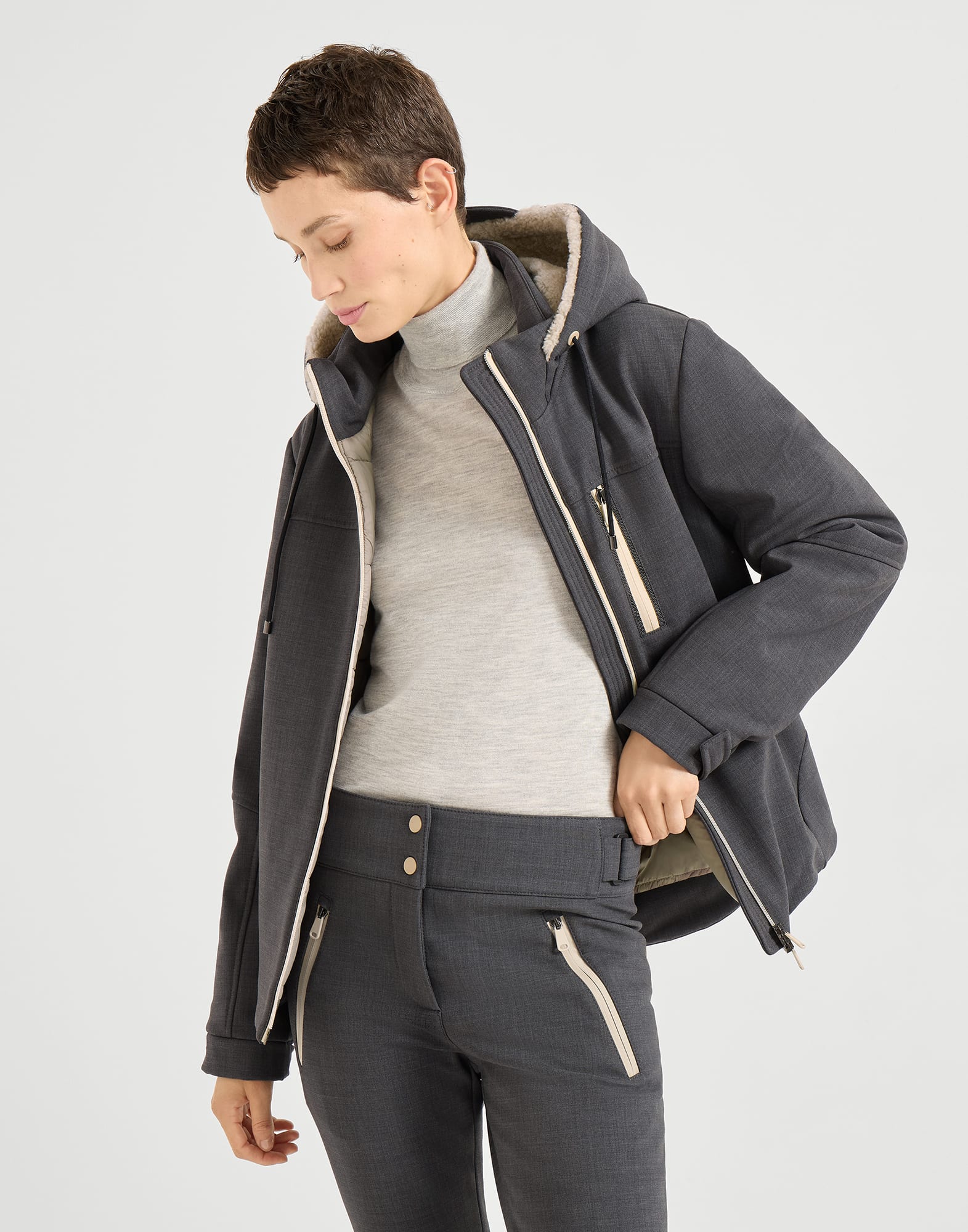 Mountain outerwear jacket for Woman in Anthracite | Brunello Cucinelli Mountain outerwear jacket for Woman in Anthracite | Brunello Cucinelli