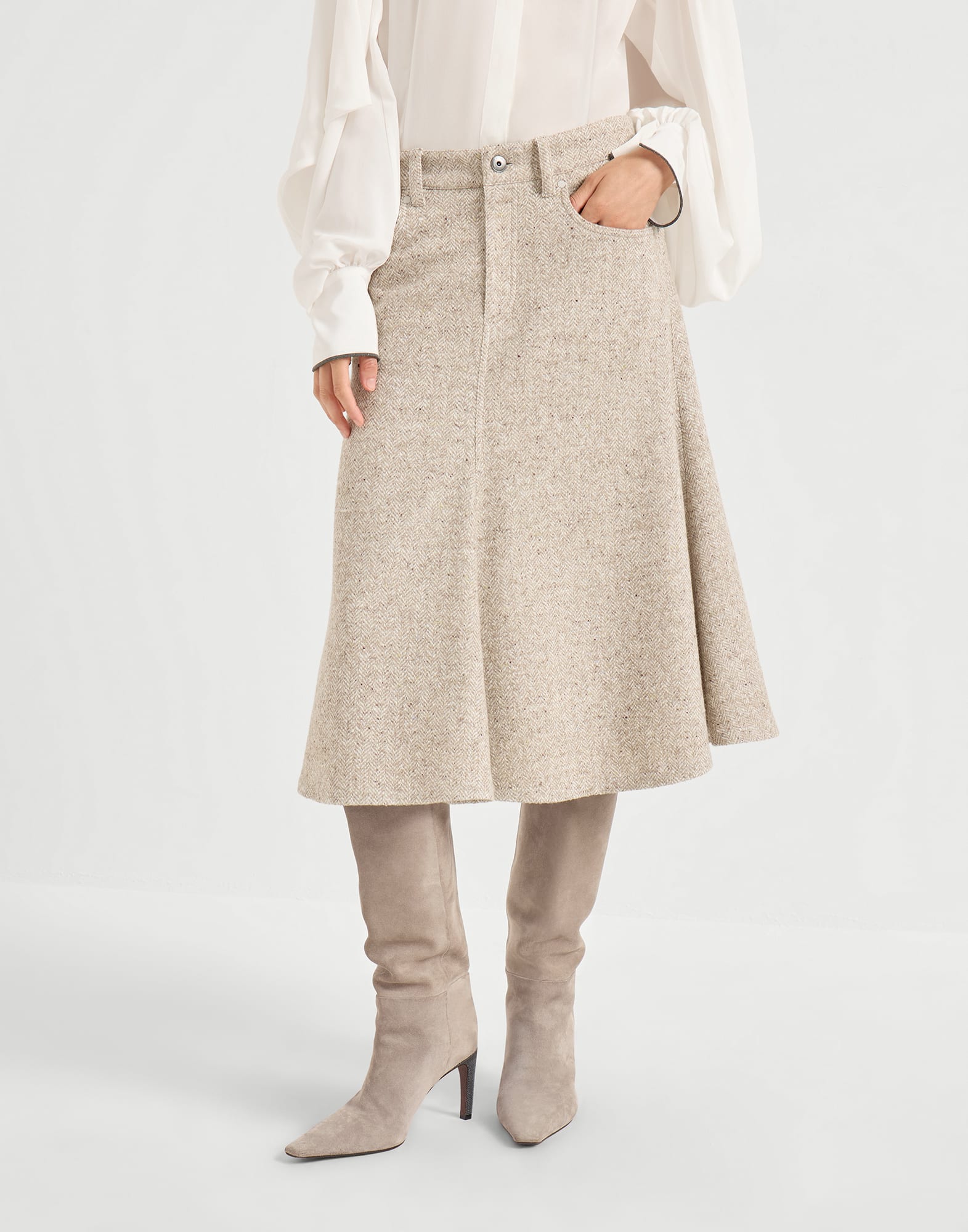 Five-pocket flute skirt Cool Beige Woman - Brunello Cucinelli