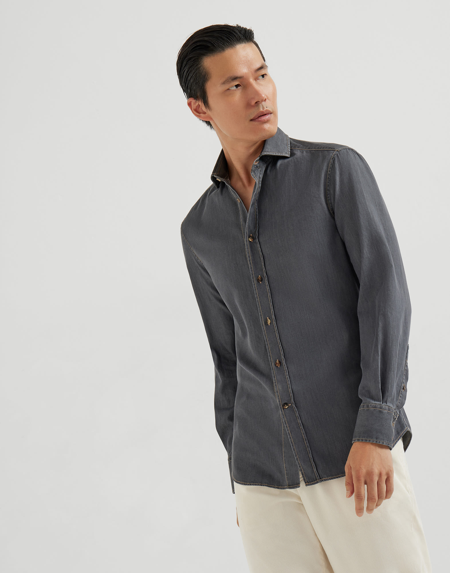 Рубашка с французским воротником Антрацит Мужчина - Brunello Cucinelli